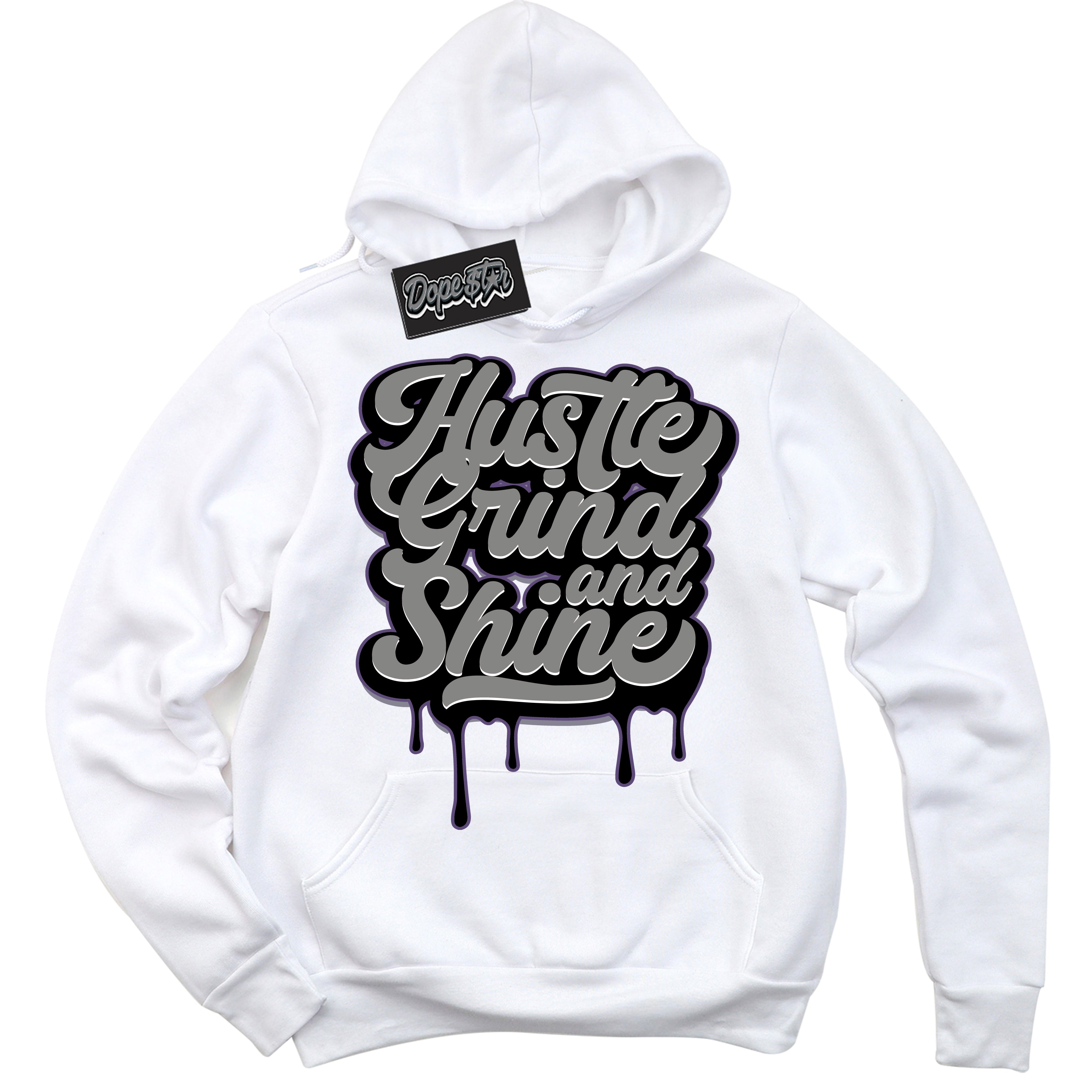 Cool White Hoodie with “ Hustle Grind And Shine ”  design that Perfectly Matches Punk Rock 1s Sneakers.