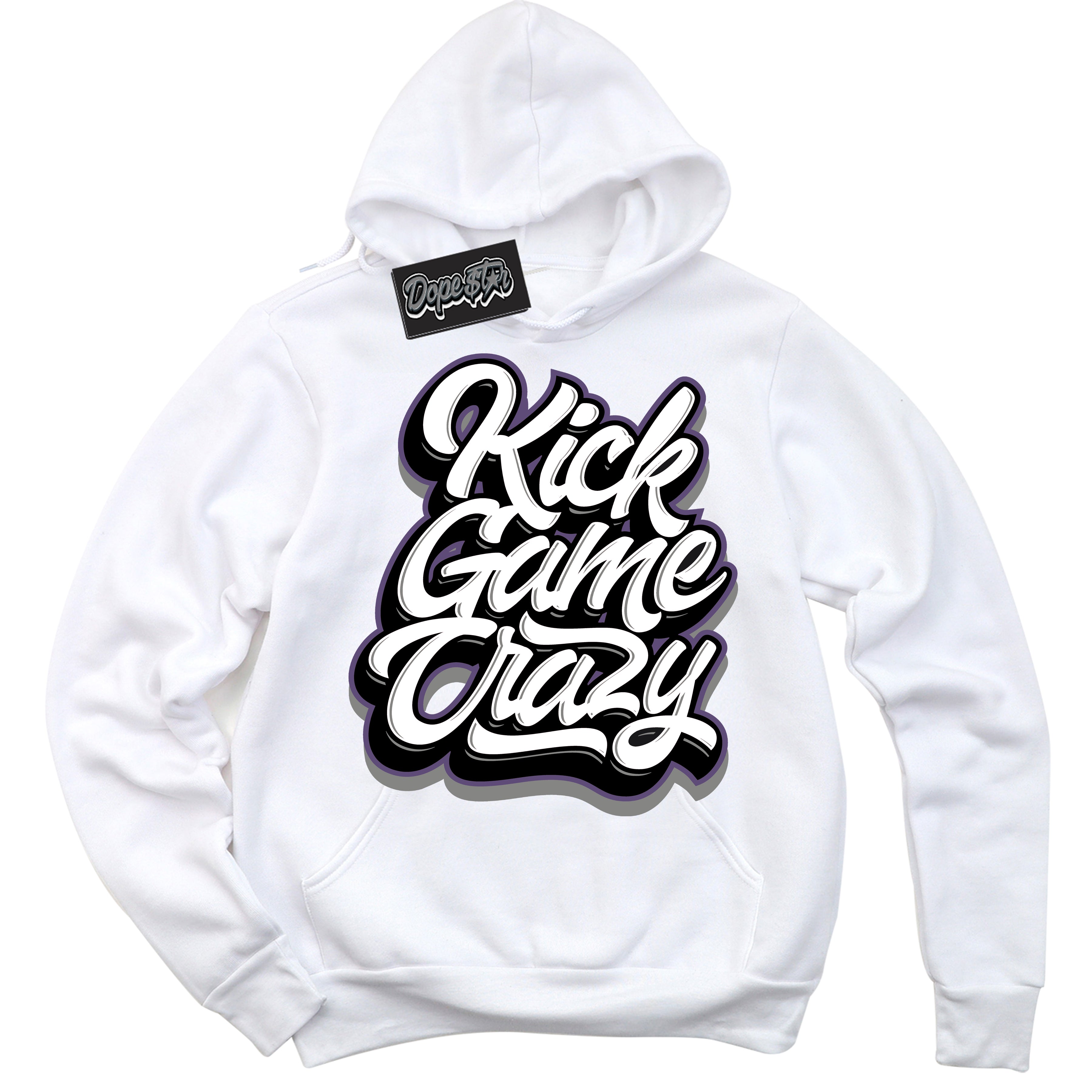 Cool White Hoodie with “ Kick Game Crazy ”  design that Perfectly Matches Punk Rock 1s Sneakers.