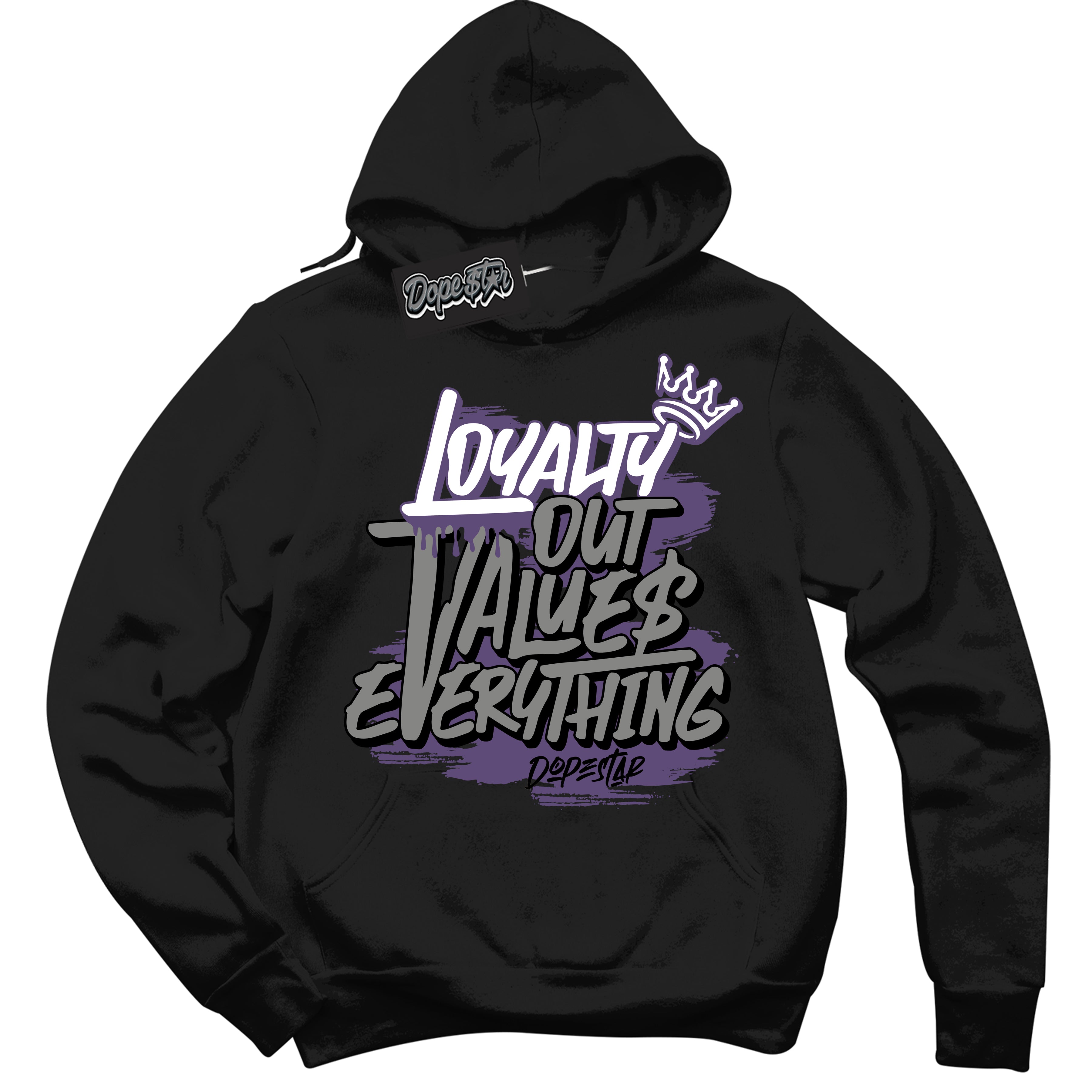 Cool Black Hoodie with “ Loyalty Out Values Everything ”  design that Perfectly Matches Punk Rock 1s Sneakers.