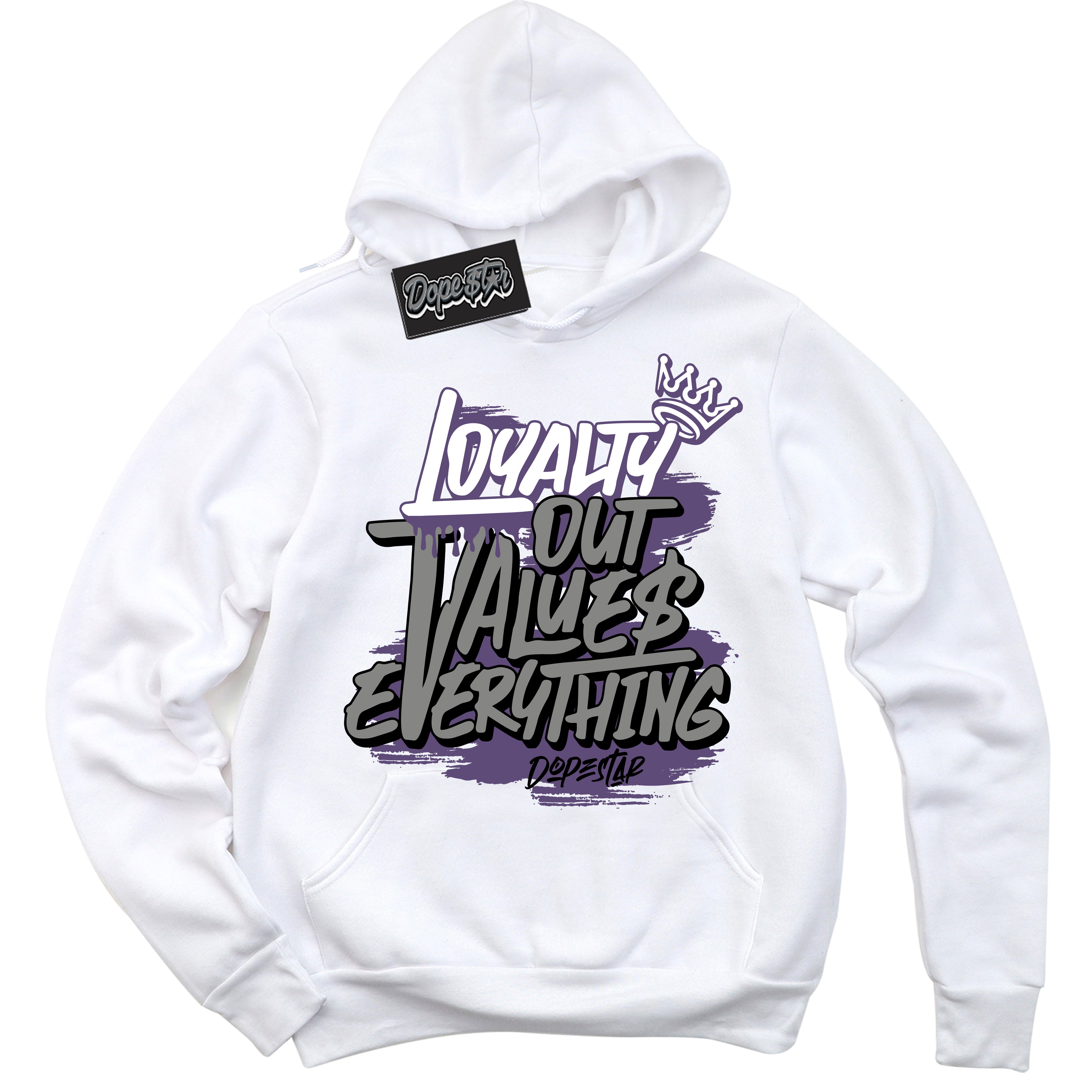 Cool White Hoodie with “ Loyalty Out Values Everything ”  design that Perfectly Matches Punk Rock 1s Sneakers.