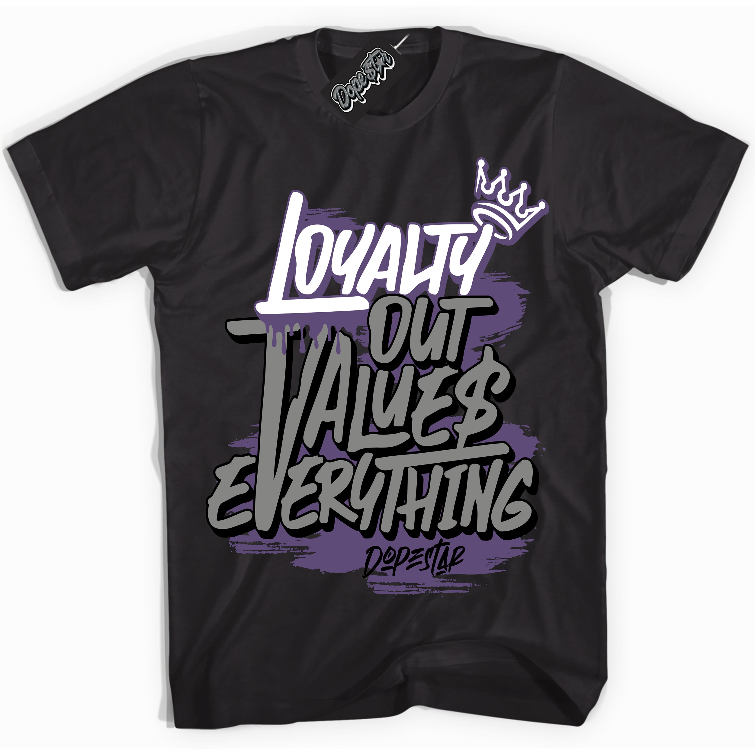 Cool Black Shirt with “ Loyalty Out Values Everything” design that perfectly matches Punk Rock 1s Sneakers.