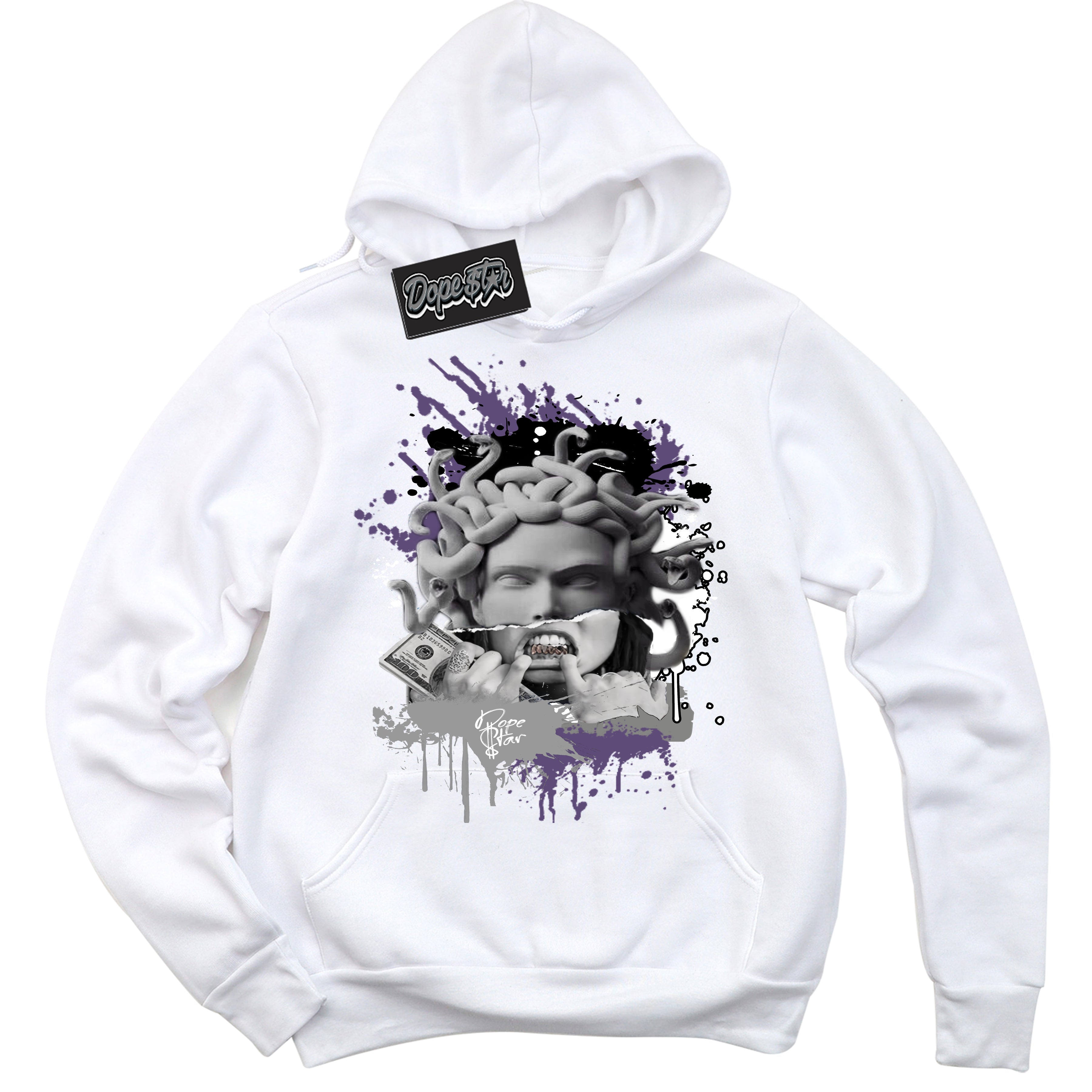 Cool White Hoodie with “ Medusa ”  design that Perfectly Matches Punk Rock 1s Sneakers.