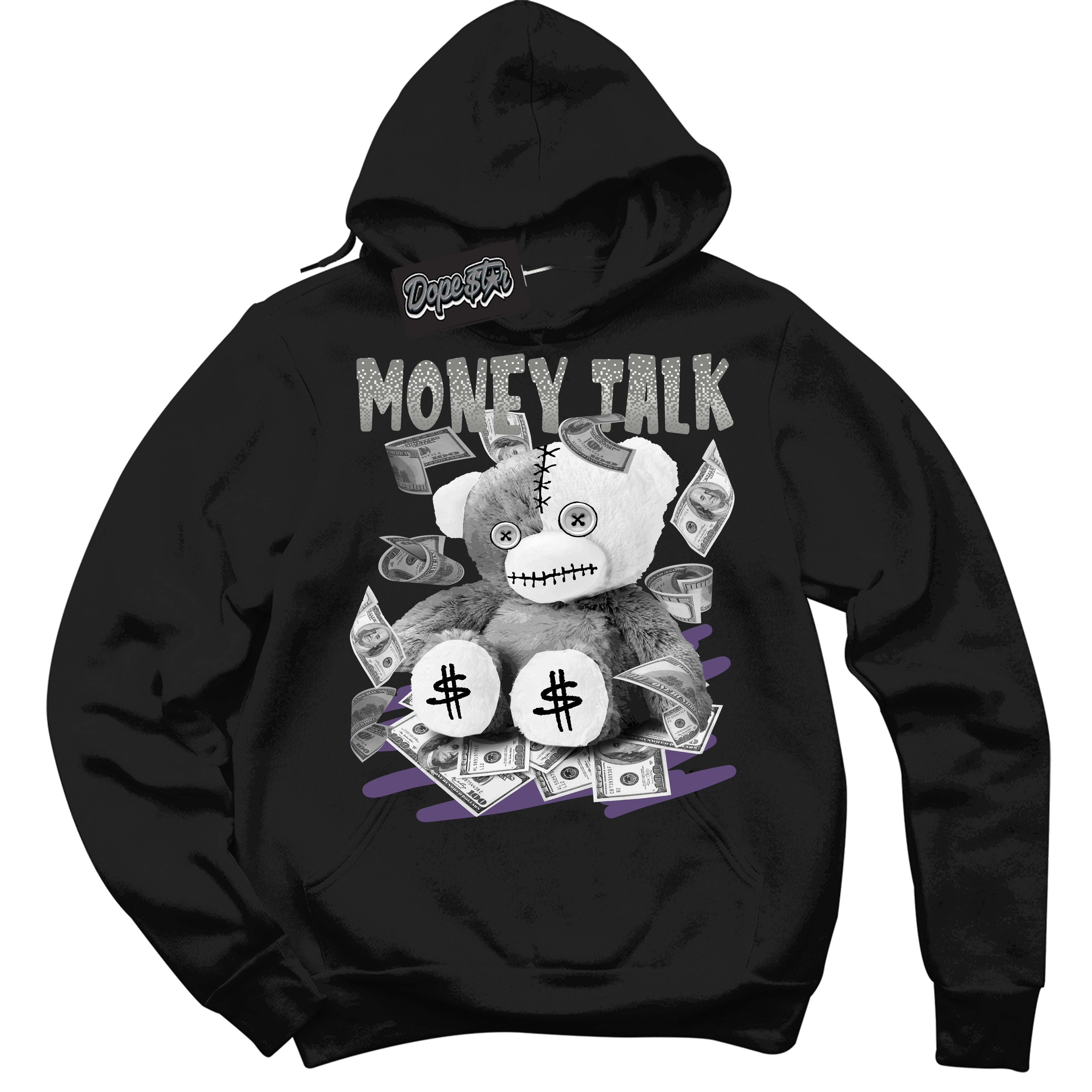 Cool Black Hoodie with “ Money Talk Bear ”  design that Perfectly Matches Punk Rock 1s Sneakers.