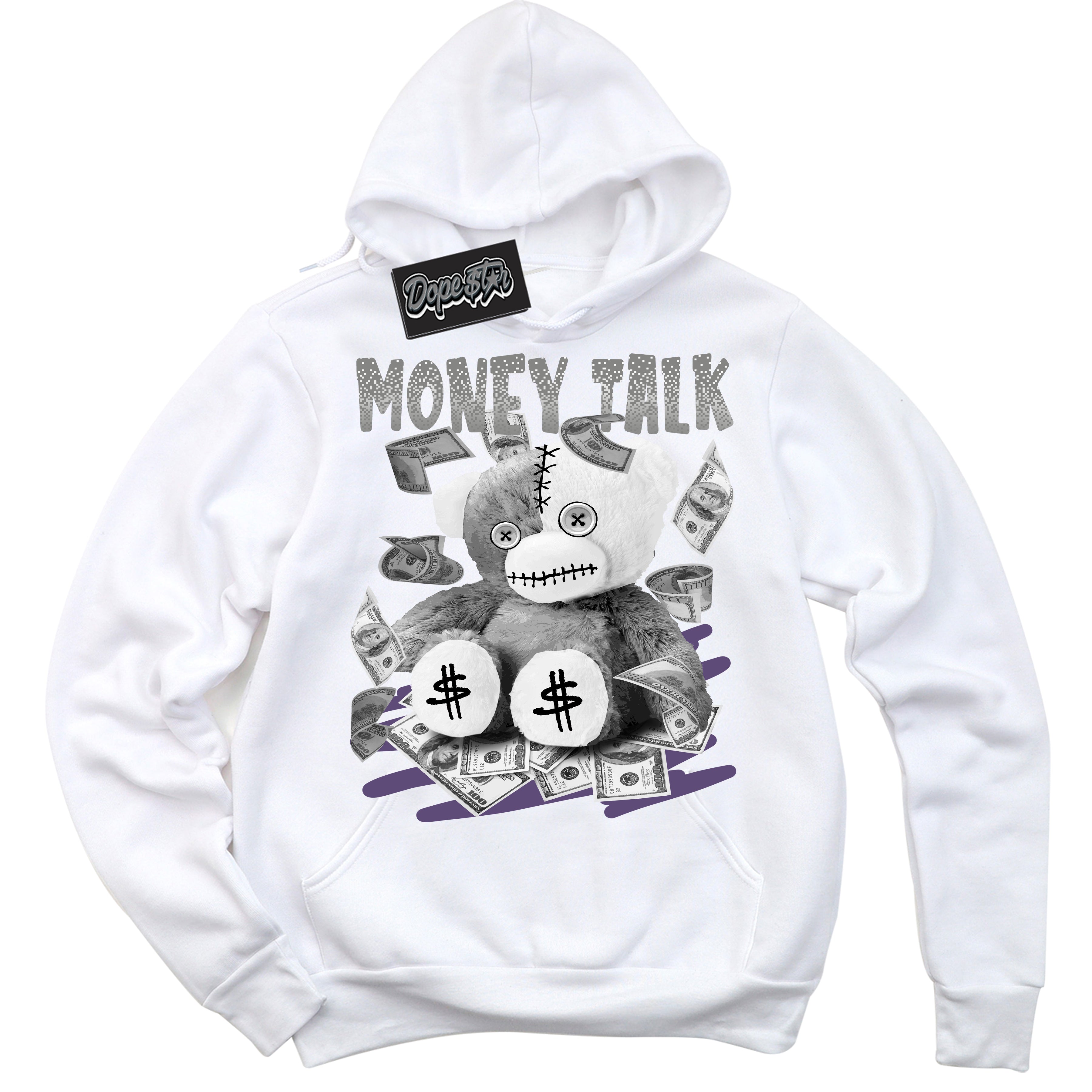 Cool White Hoodie with “ Money Talk Bear ”  design that Perfectly Matches Punk Rock 1s Sneakers.