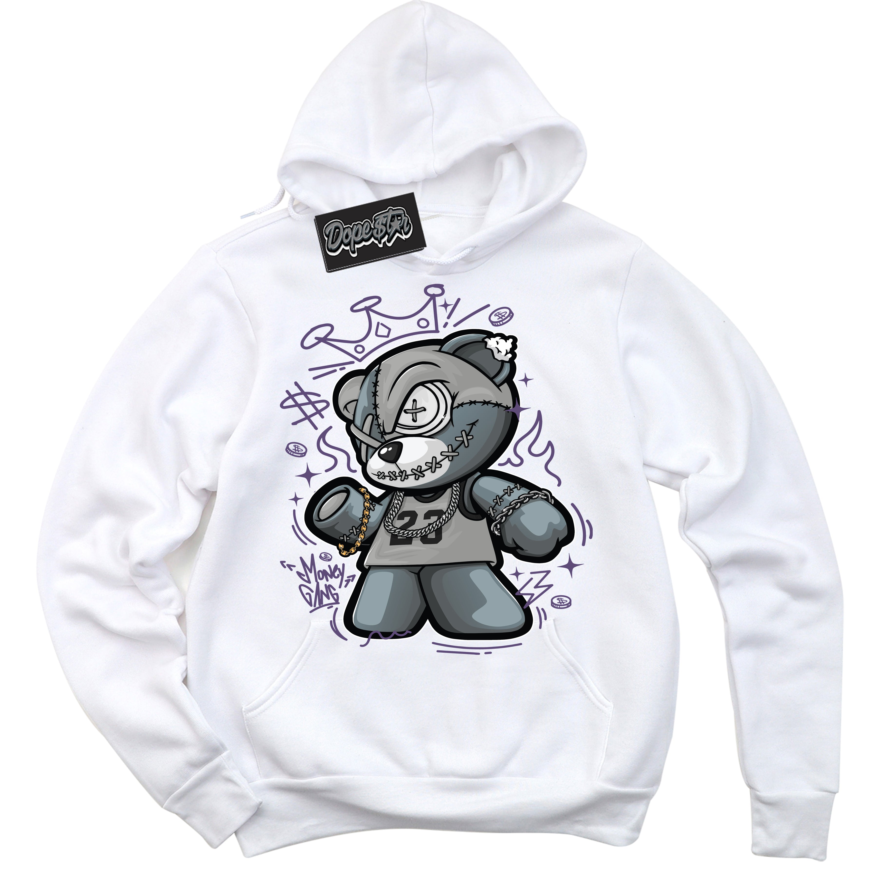 Cool White Hoodie with “ Money Gang Bear ”  design that Perfectly Matches Punk Rock 1s Sneakers.