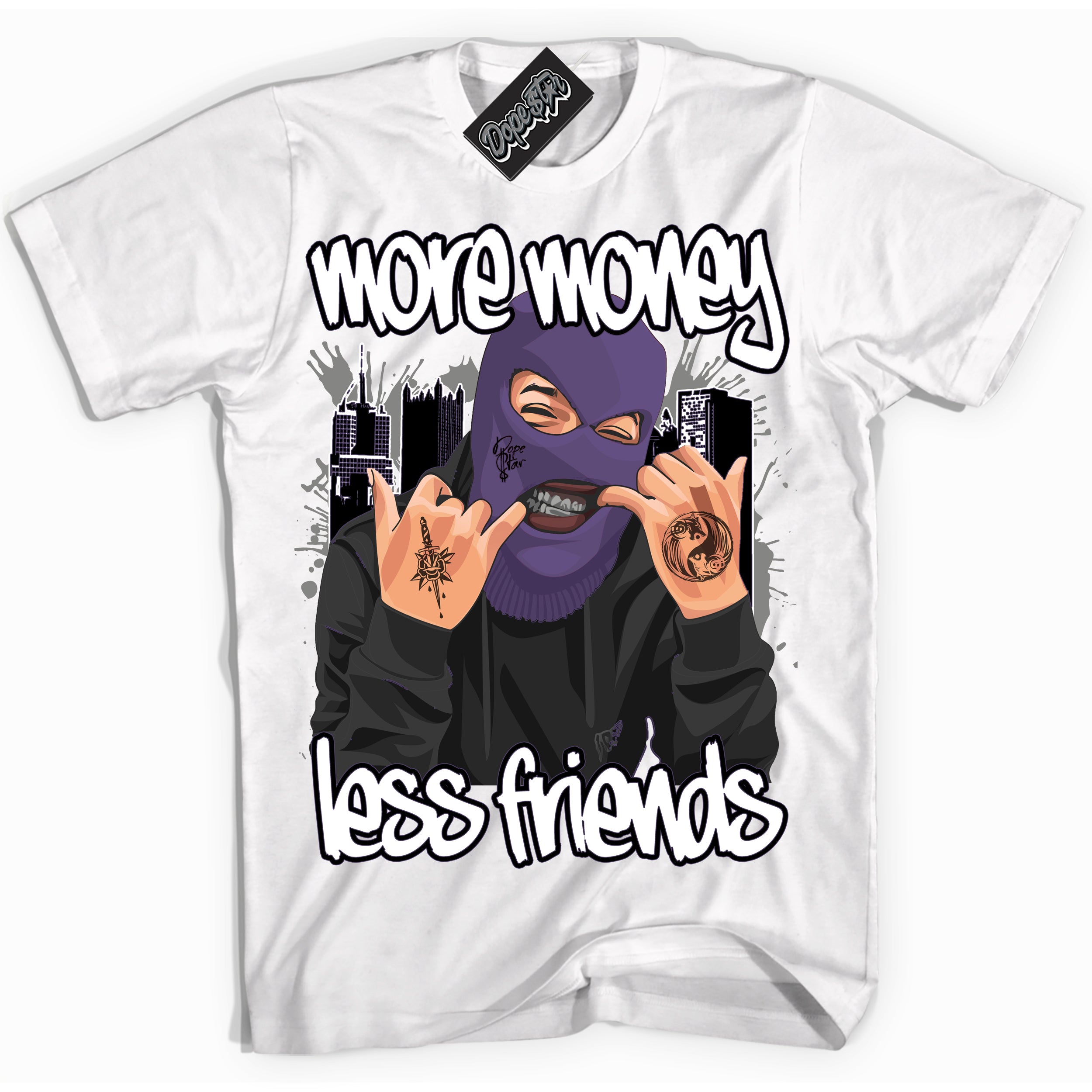 Cool White Shirt with “ More Money Less Friends” design that perfectly matches Punk Rock 1s Sneakers.