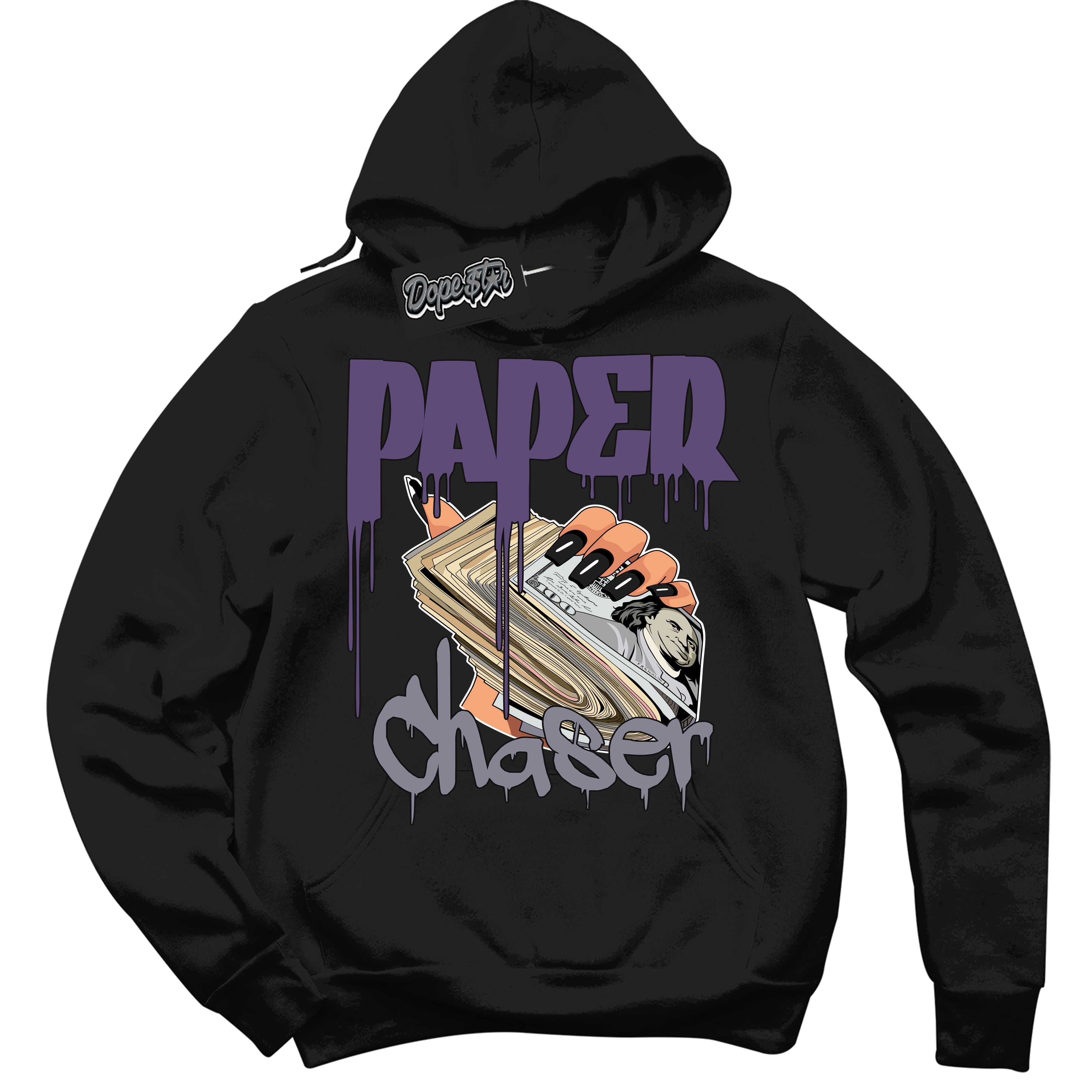 Cool Black Hoodie with “ Paper Chaser ”  design that Perfectly Matches Punk Rock 1s Sneakers.