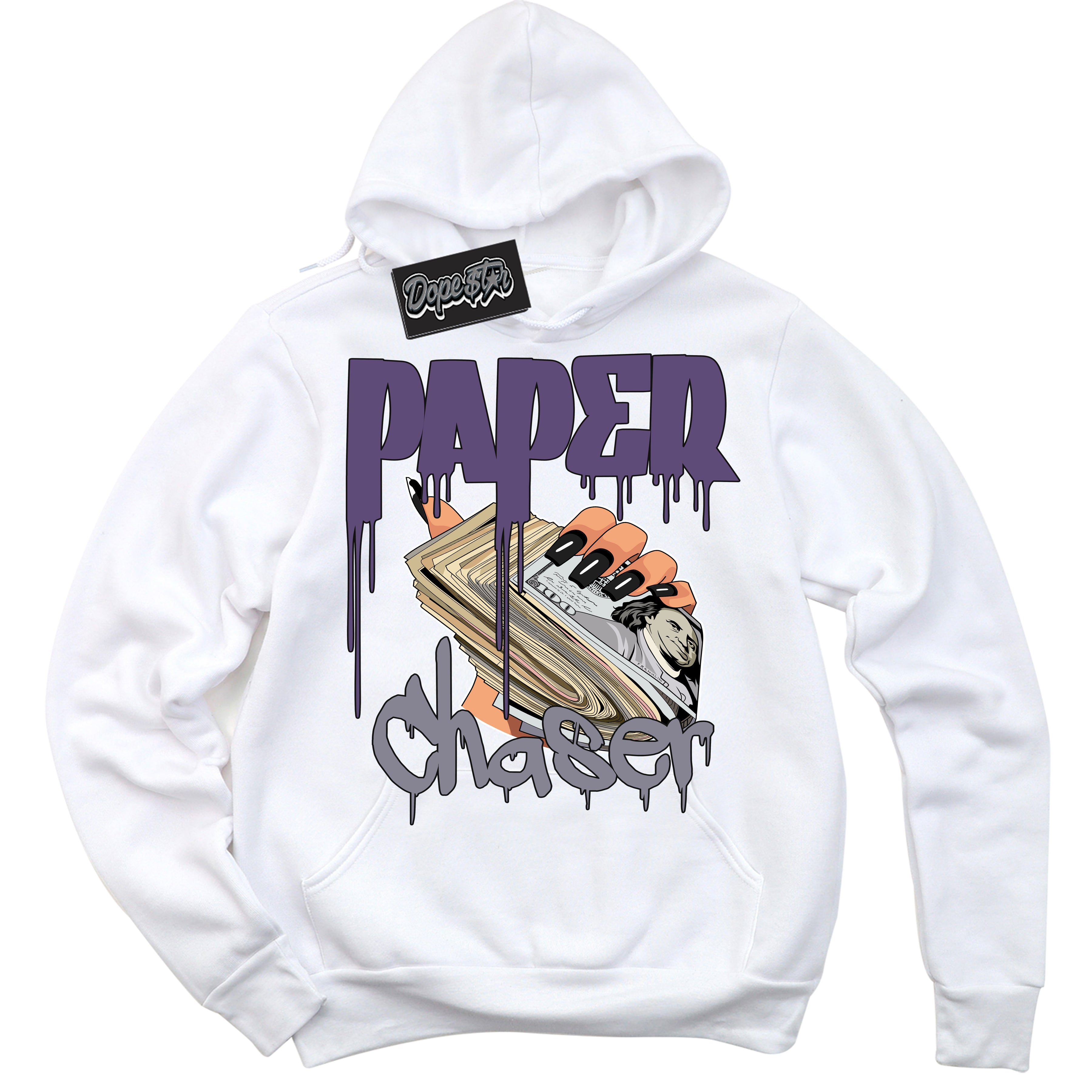 Cool White Hoodie with “ Paper Chaser ”  design that Perfectly Matches Punk Rock 1s Sneakers.