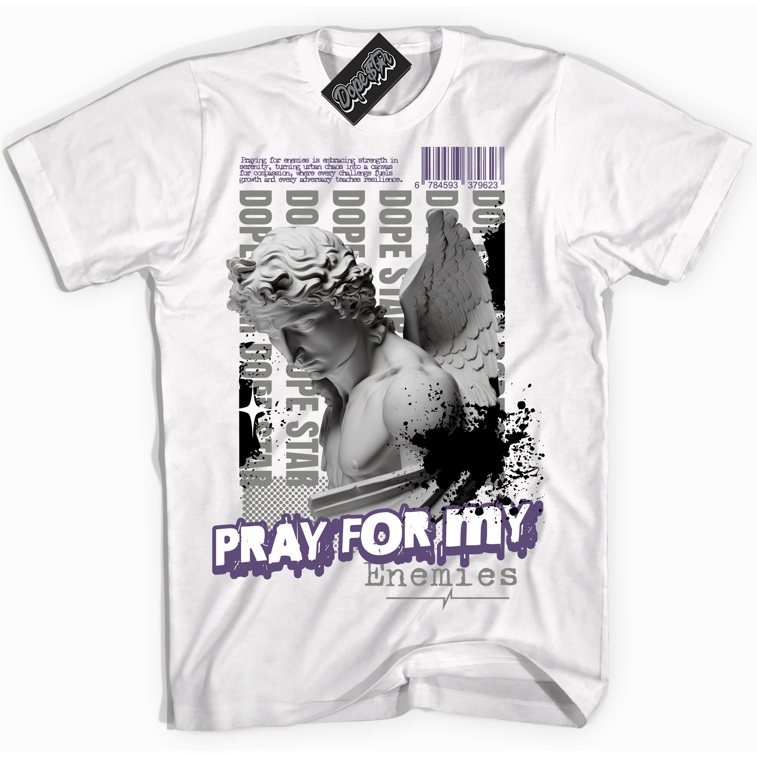 Cool White Shirt with “ Pray Enemies” design that perfectly matches Punk Rock 1s Sneakers.