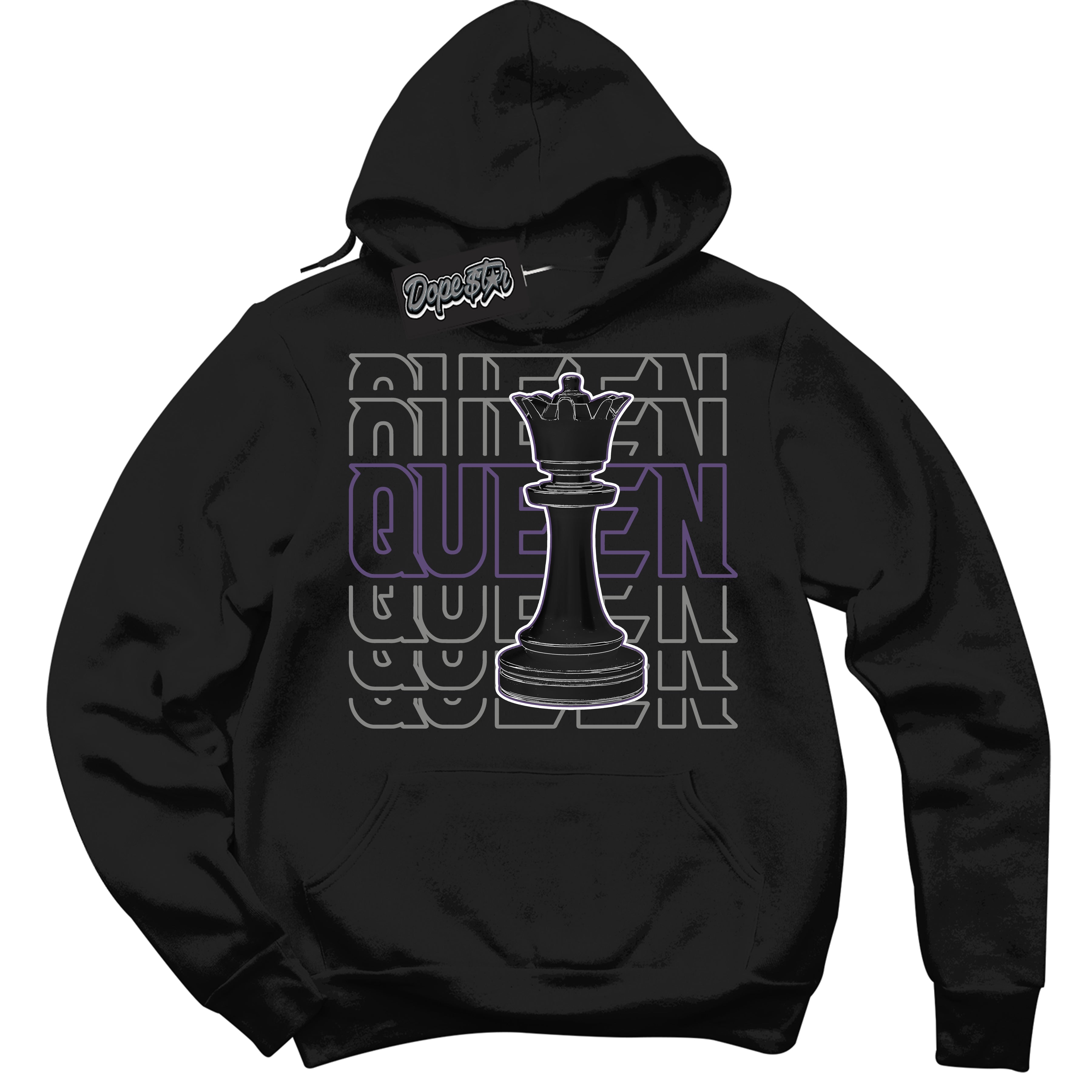 Cool Black Hoodie with “ Queen Chess ”  design that Perfectly Matches Punk Rock 1s Sneakers.