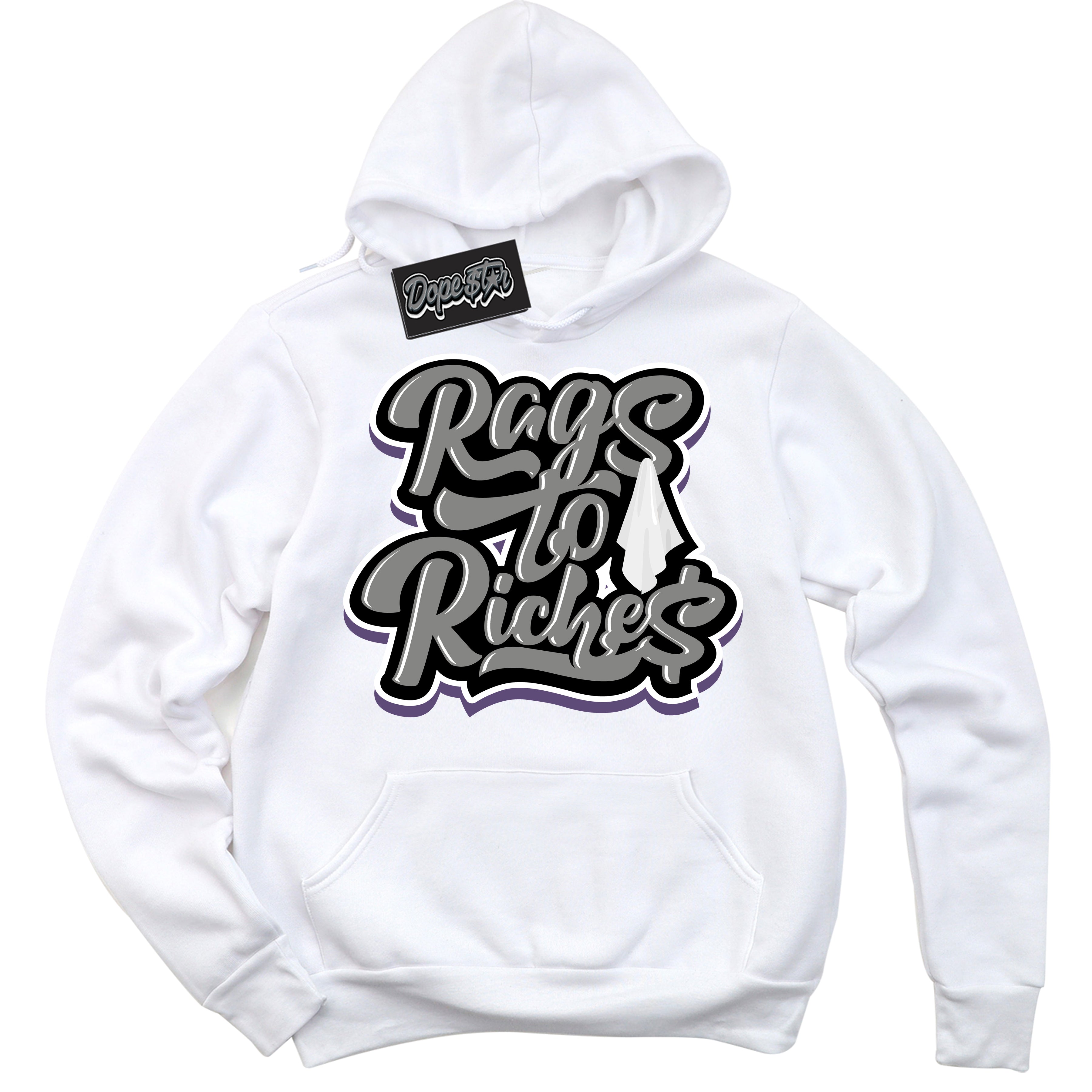 Cool White Hoodie with “ Rags To Riches ”  design that Perfectly Matches Punk Rock 1s Sneakers.