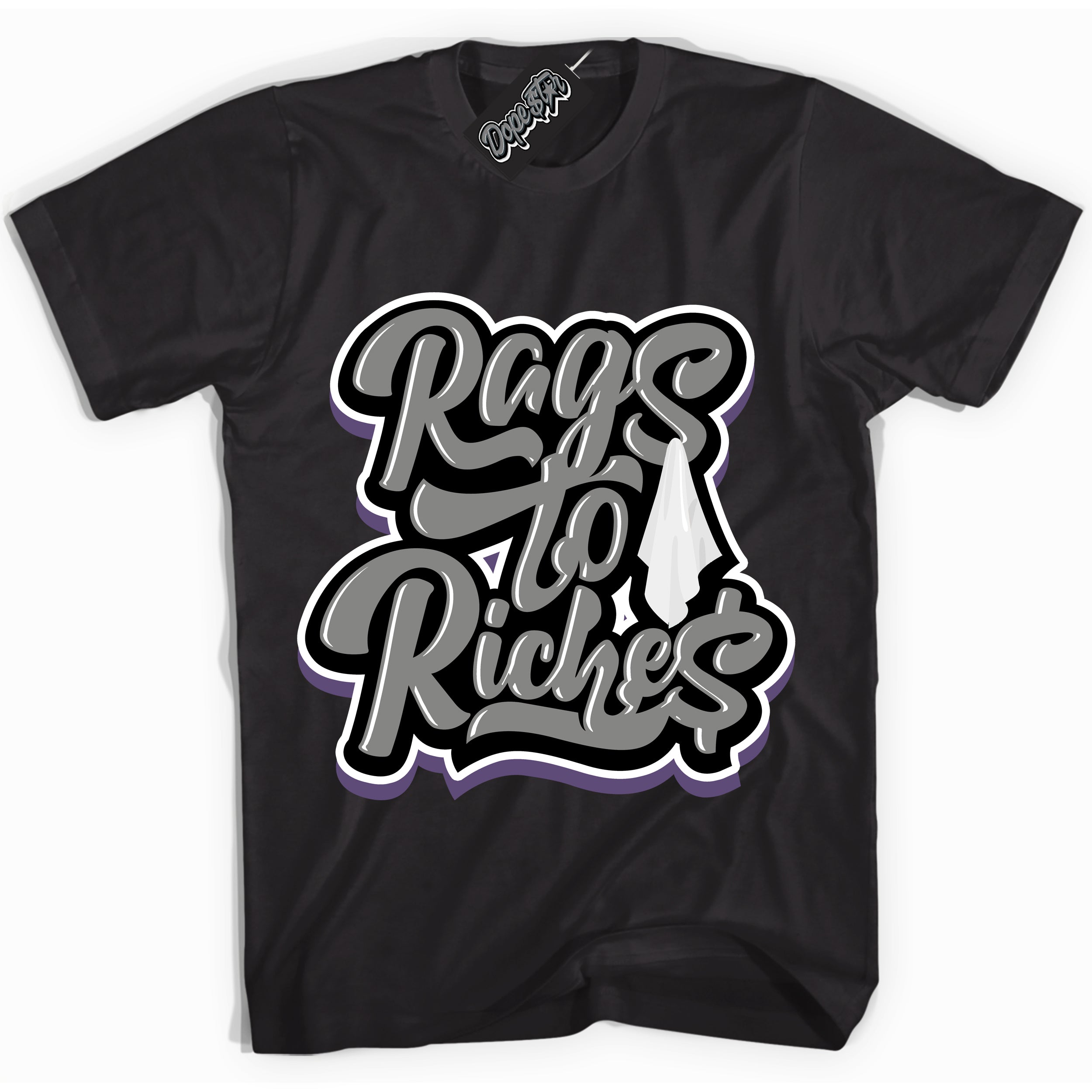 Cool Black Shirt with “ Rags To Riches” design that perfectly matches Punk Rock 1s Sneakers.