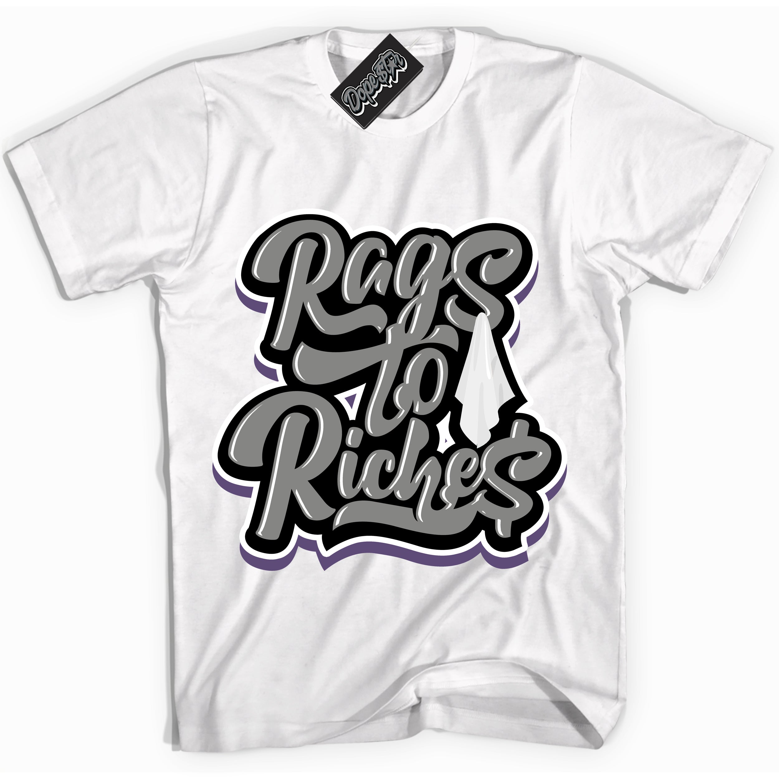 Cool White Shirt with “ Rags To Riches” design that perfectly matches Punk Rock 1s Sneakers.