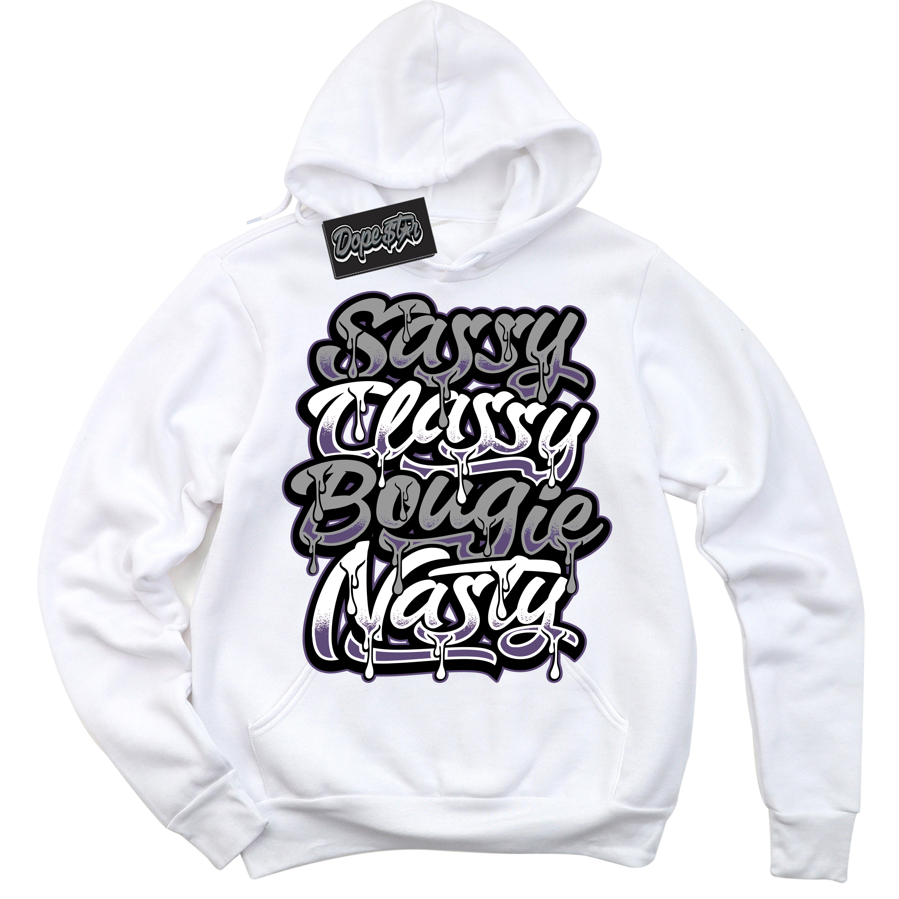 Cool White Hoodie with “ Sassy Classy ”  design that Perfectly Matches Punk Rock 1s Sneakers.