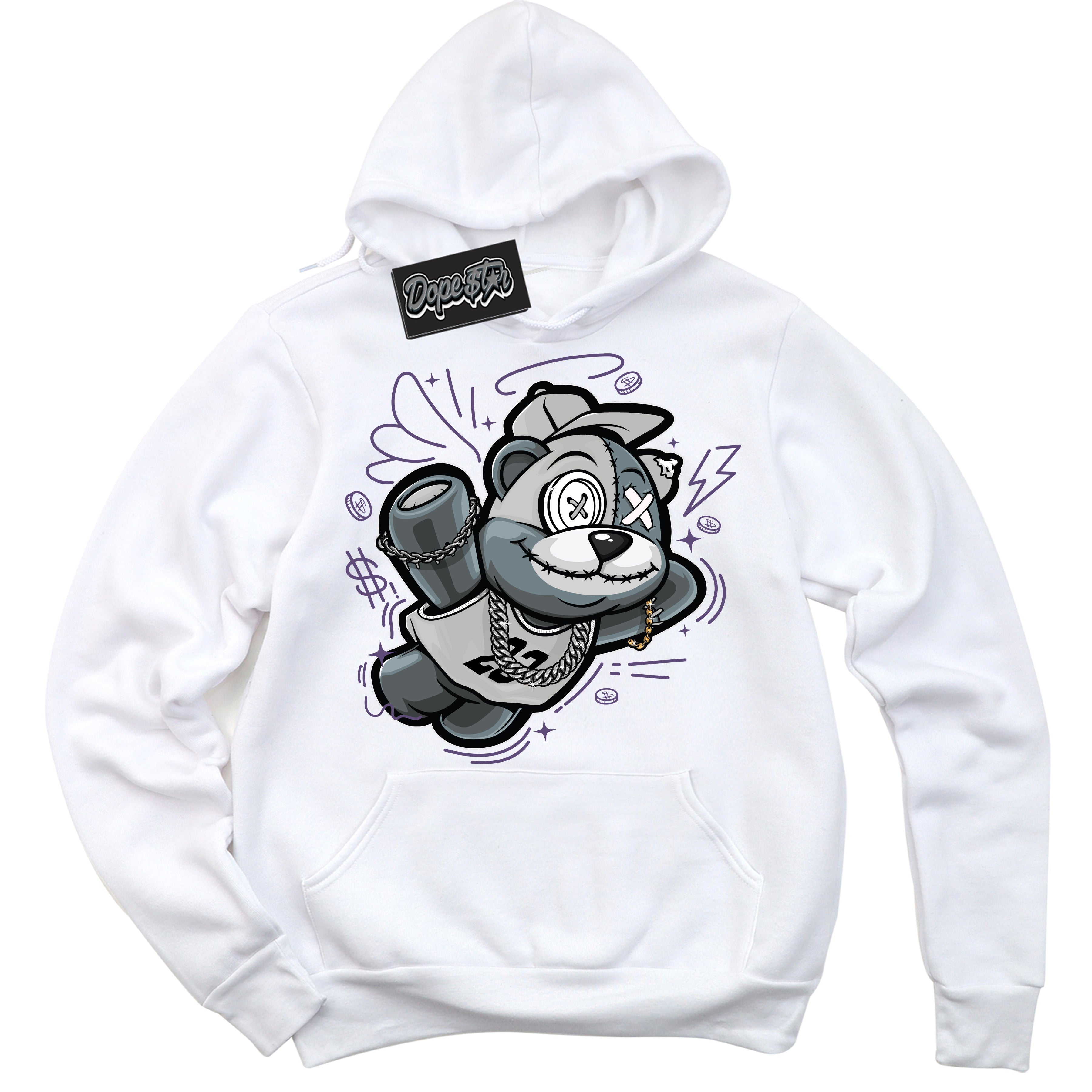 Cool White Hoodie with “ Slam Dunk Bear ”  design that Perfectly Matches Punk Rock 1s Sneakers.