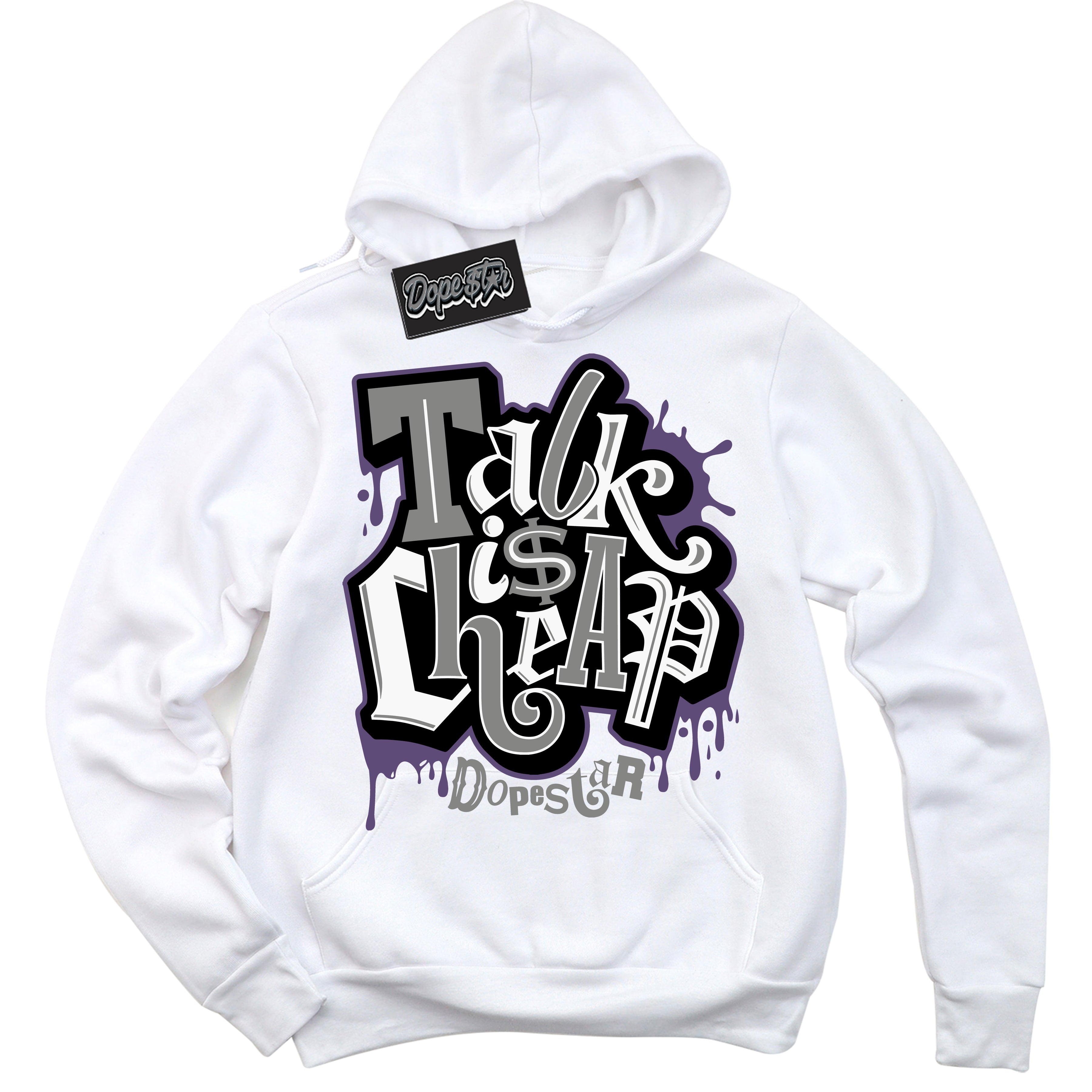 Cool White Hoodie with “ Talk Is Cheap ”  design that Perfectly Matches Punk Rock 1s Sneakers.