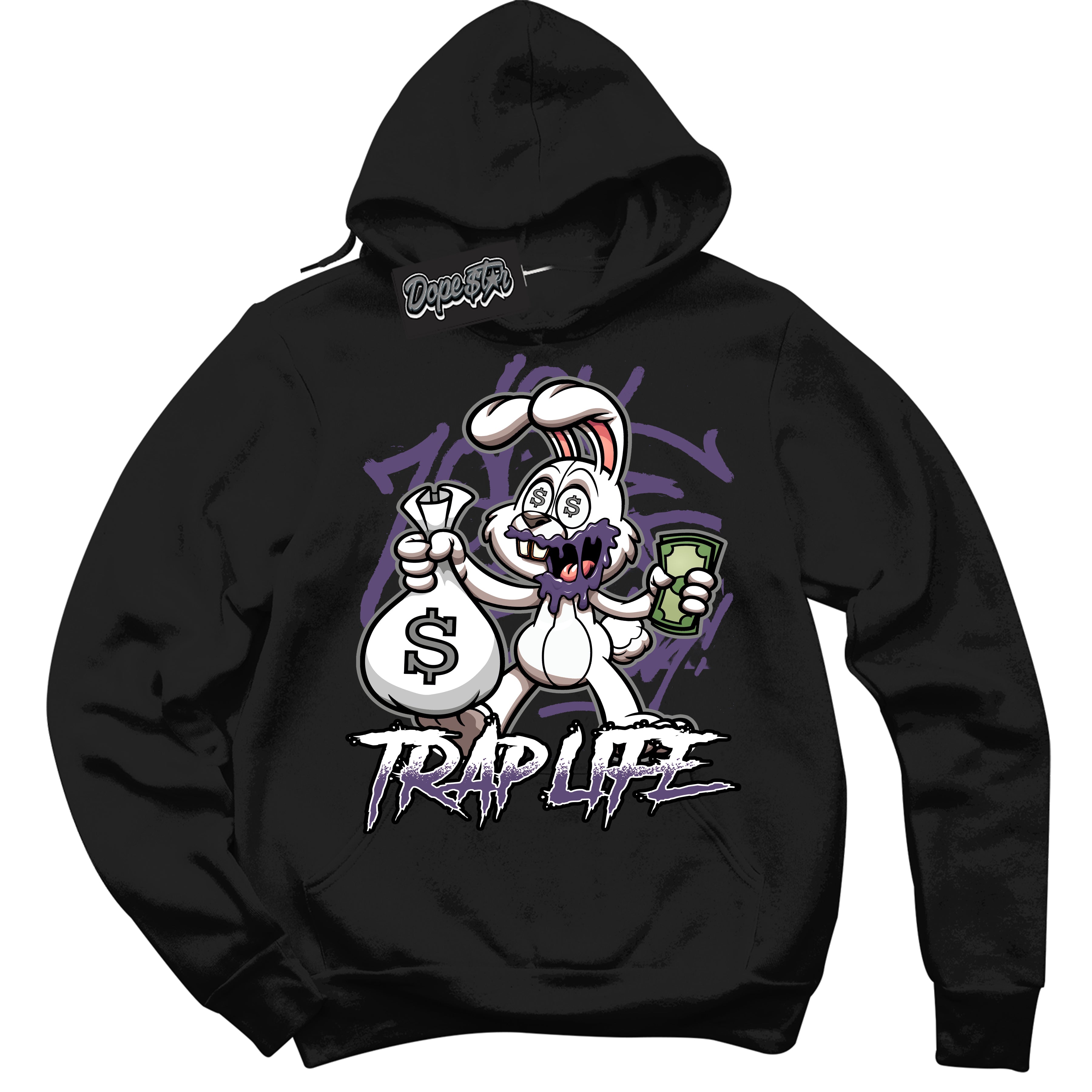 Cool Black Hoodie with “ Trap Rabbit ”  design that Perfectly Matches Punk Rock 1s Sneakers.