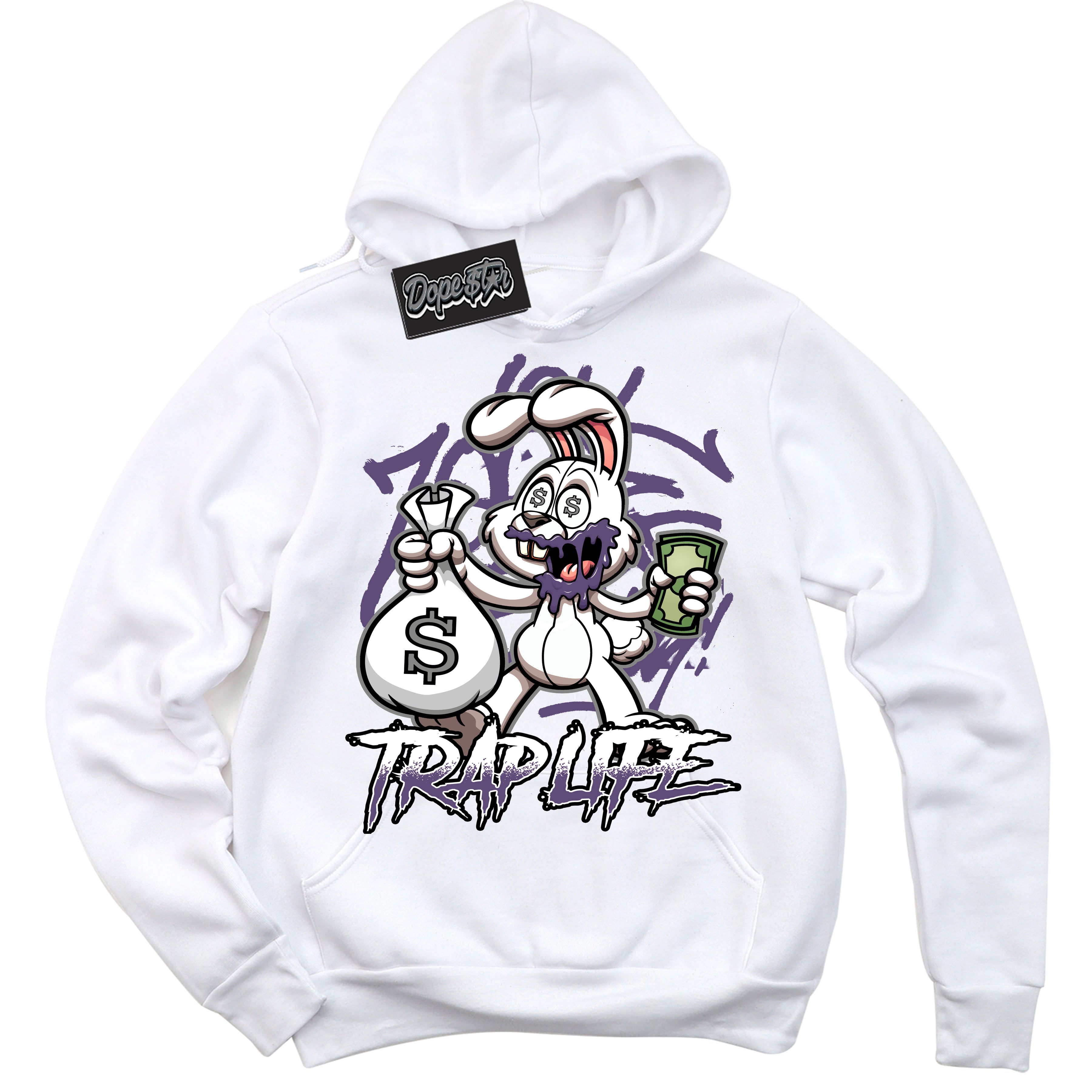 Cool White Hoodie with “ Trap Rabbit ”  design that Perfectly Matches Punk Rock 1s Sneakers.