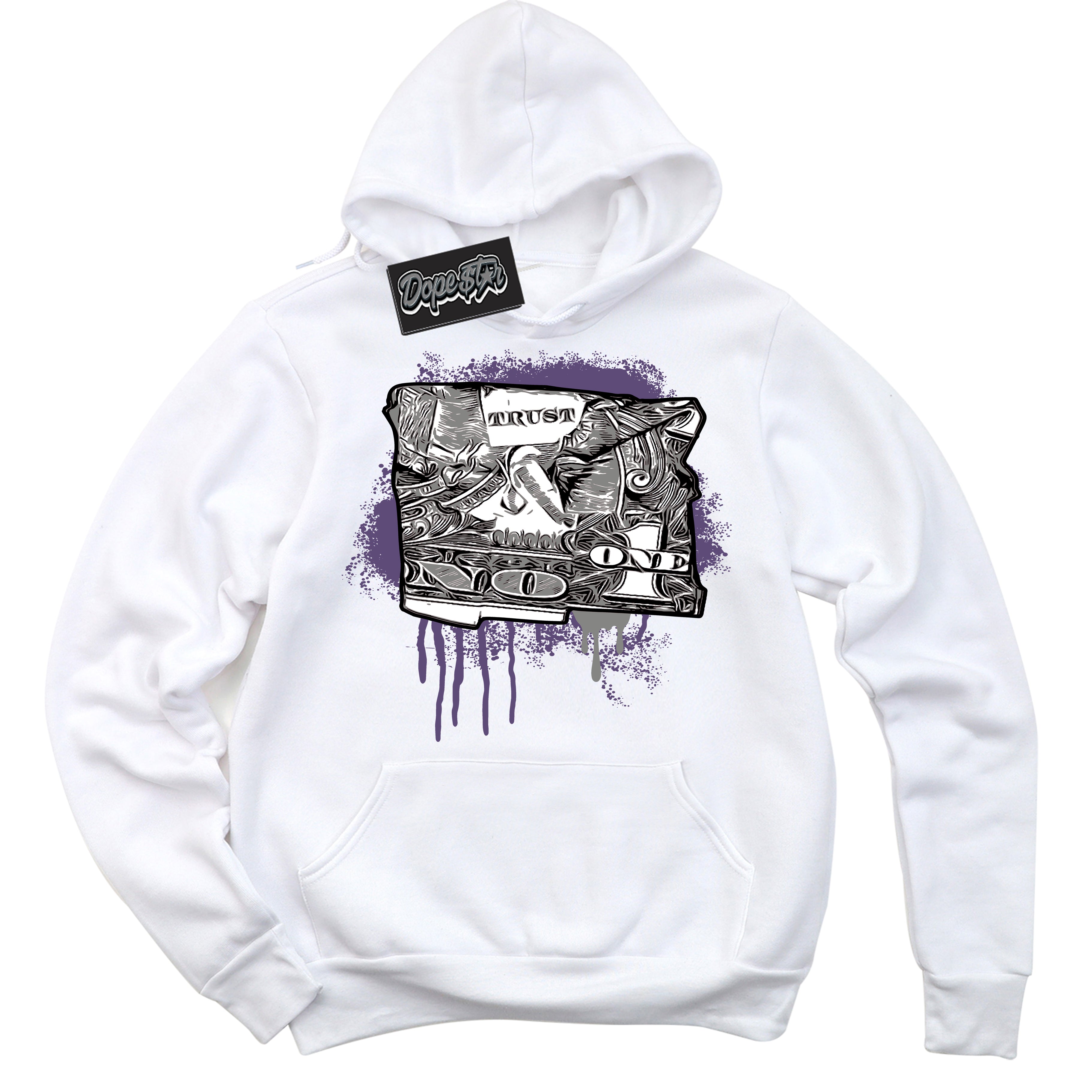 Cool White Hoodie with “ Trust No One Dollar ”  design that Perfectly Matches Punk Rock 1s Sneakers.