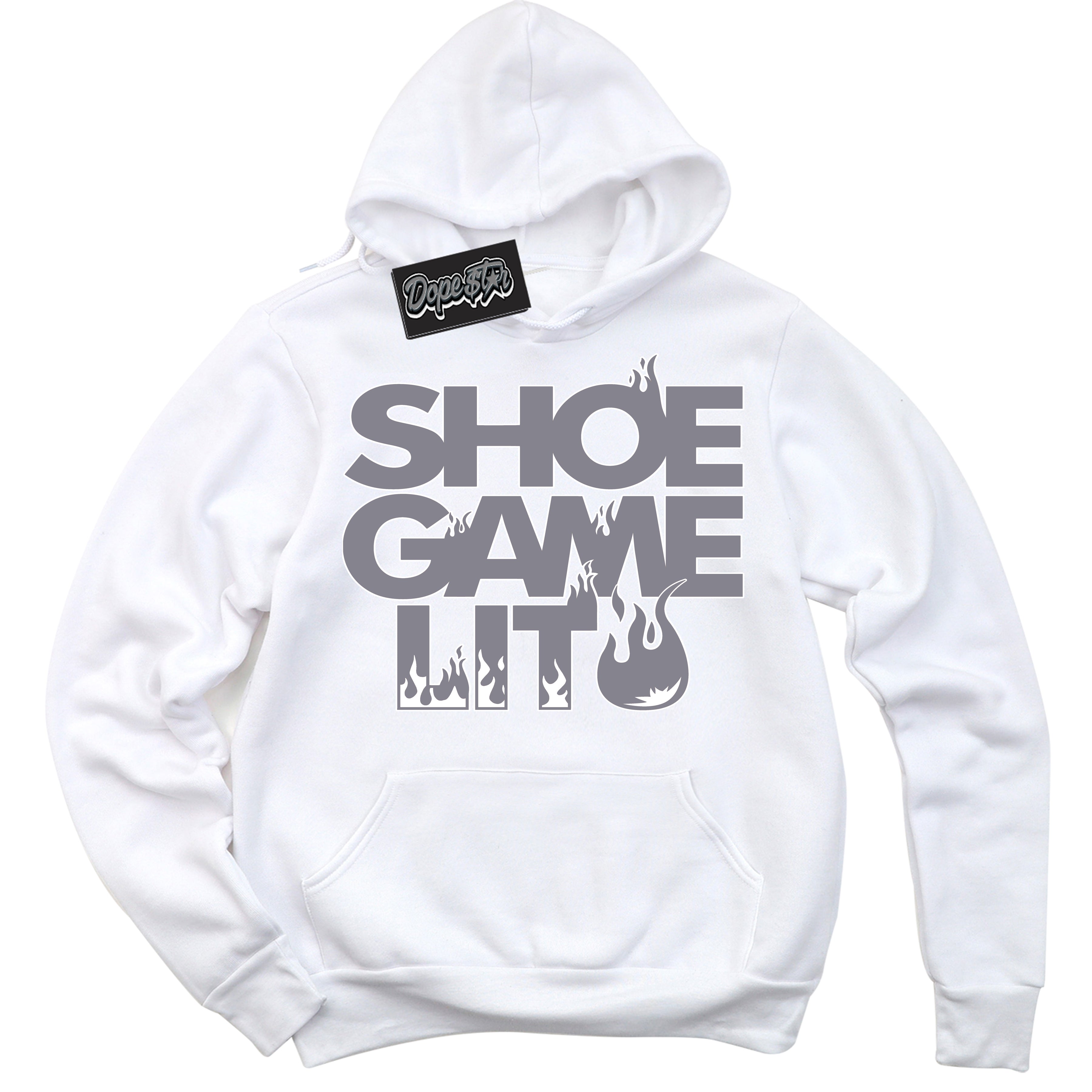 Cool White Hoodie with “ Shoe Game Lit '' design that Perfectly Matches  Vintage Stealth Grey 1s Sneakers.