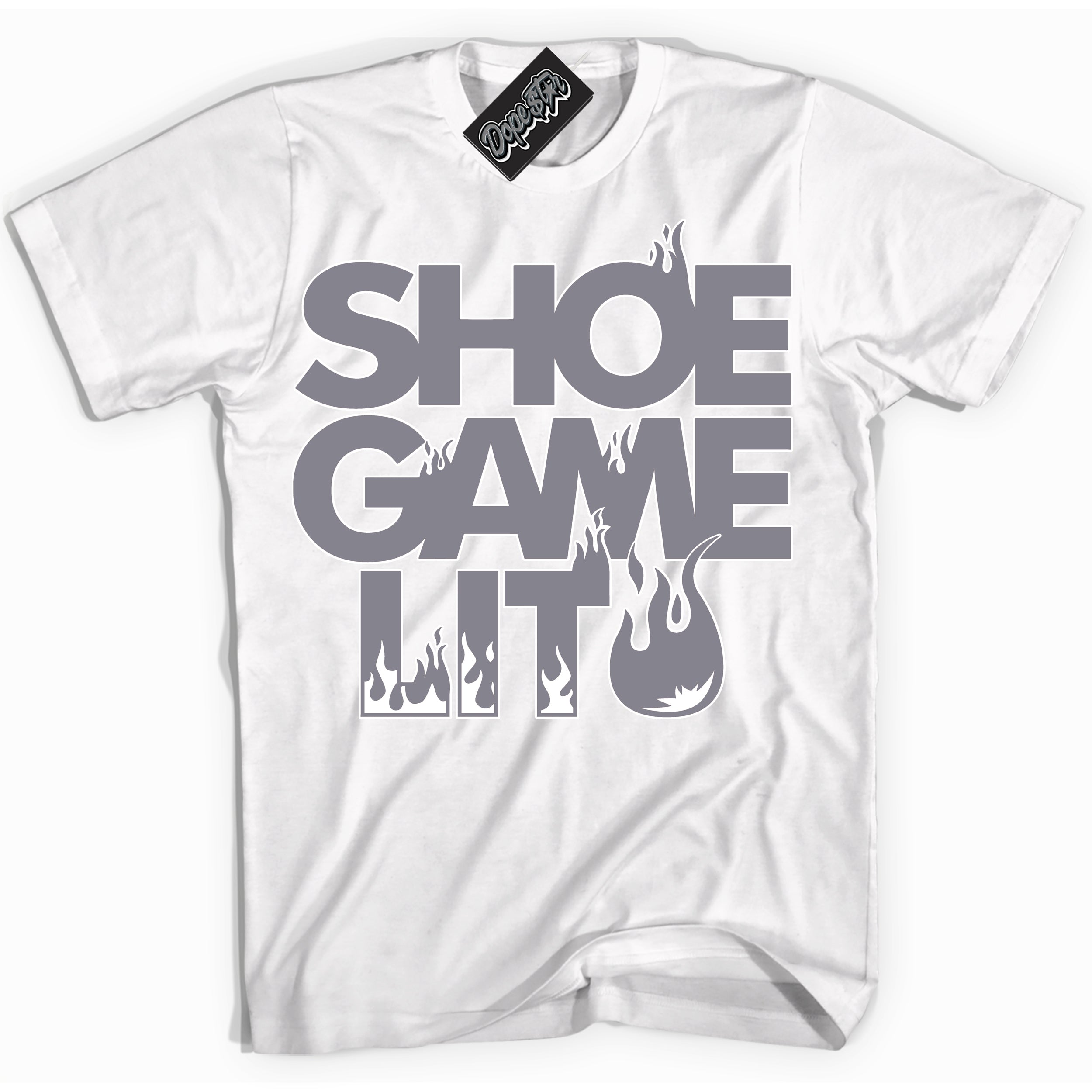 Cool White Shirt with “ Shoe Game Lit ” design that perfectly matches Vintage Stealth Grey 1s Sneakers.