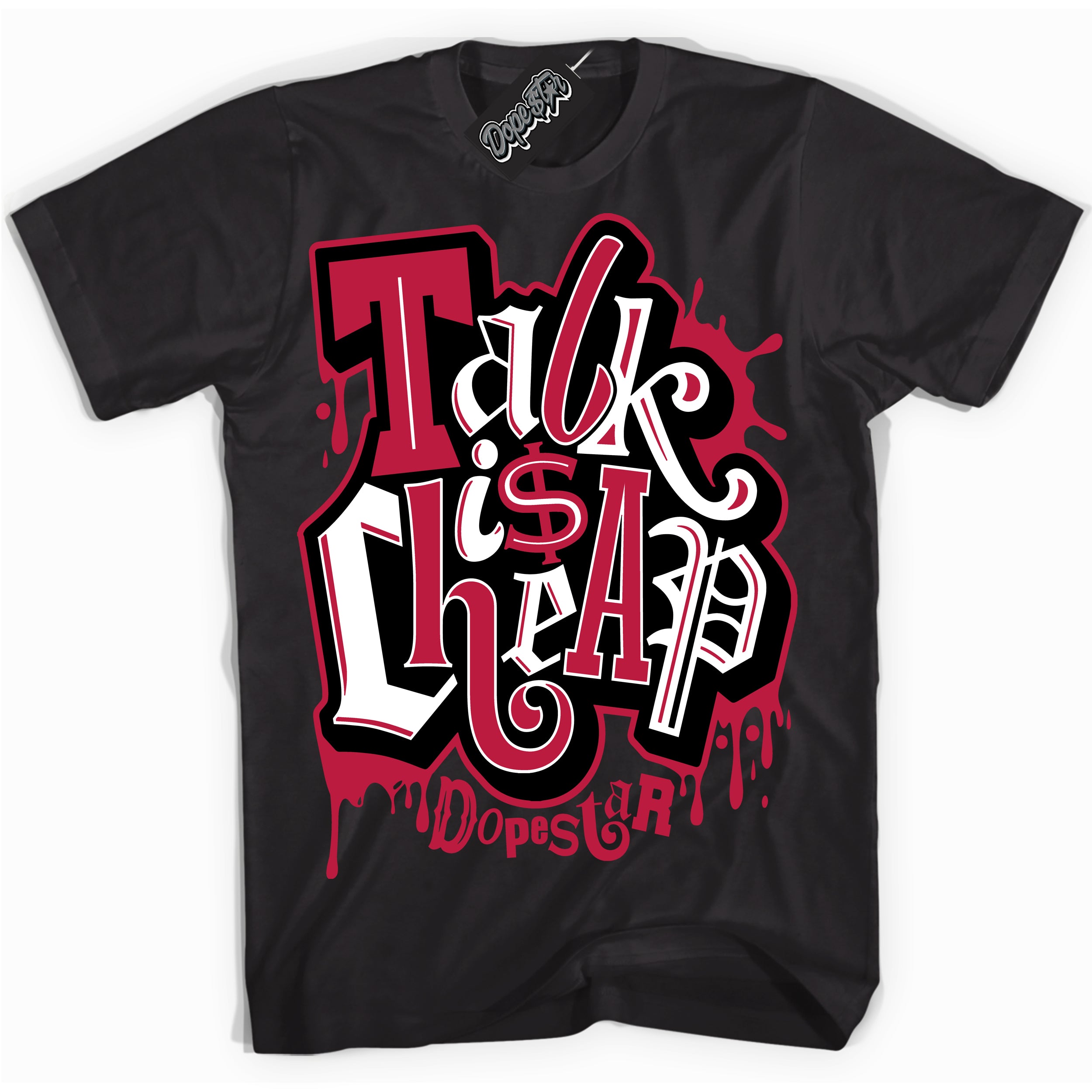 Cool Black Shirt with “ Talk Is Cheap” design that perfectly matches Alternate Bred 1s Sneakers.