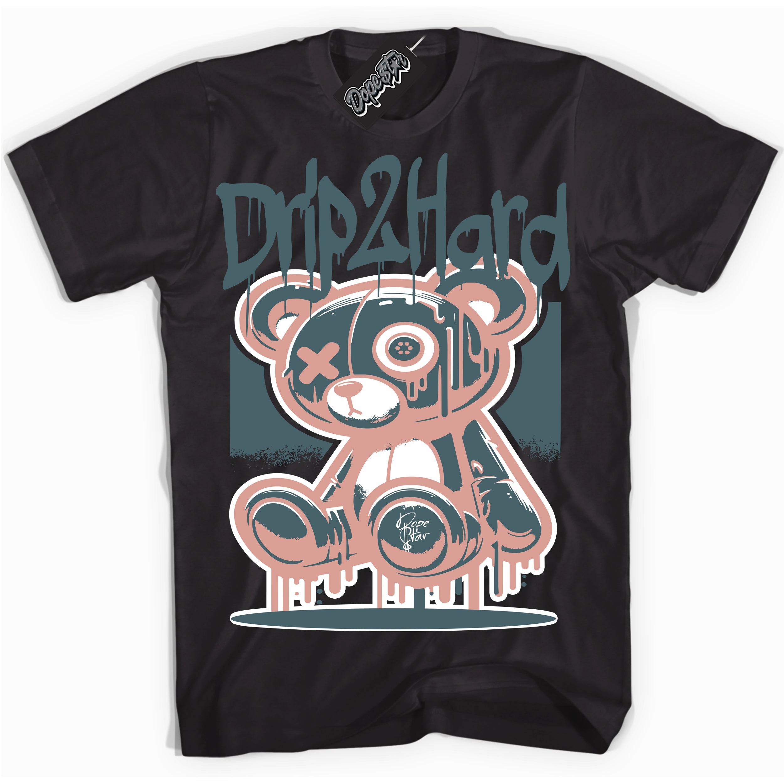 Cool Black graphic tee with “ Drip 2 Hard ” design, that perfectly matches Dark Teal Green 1s