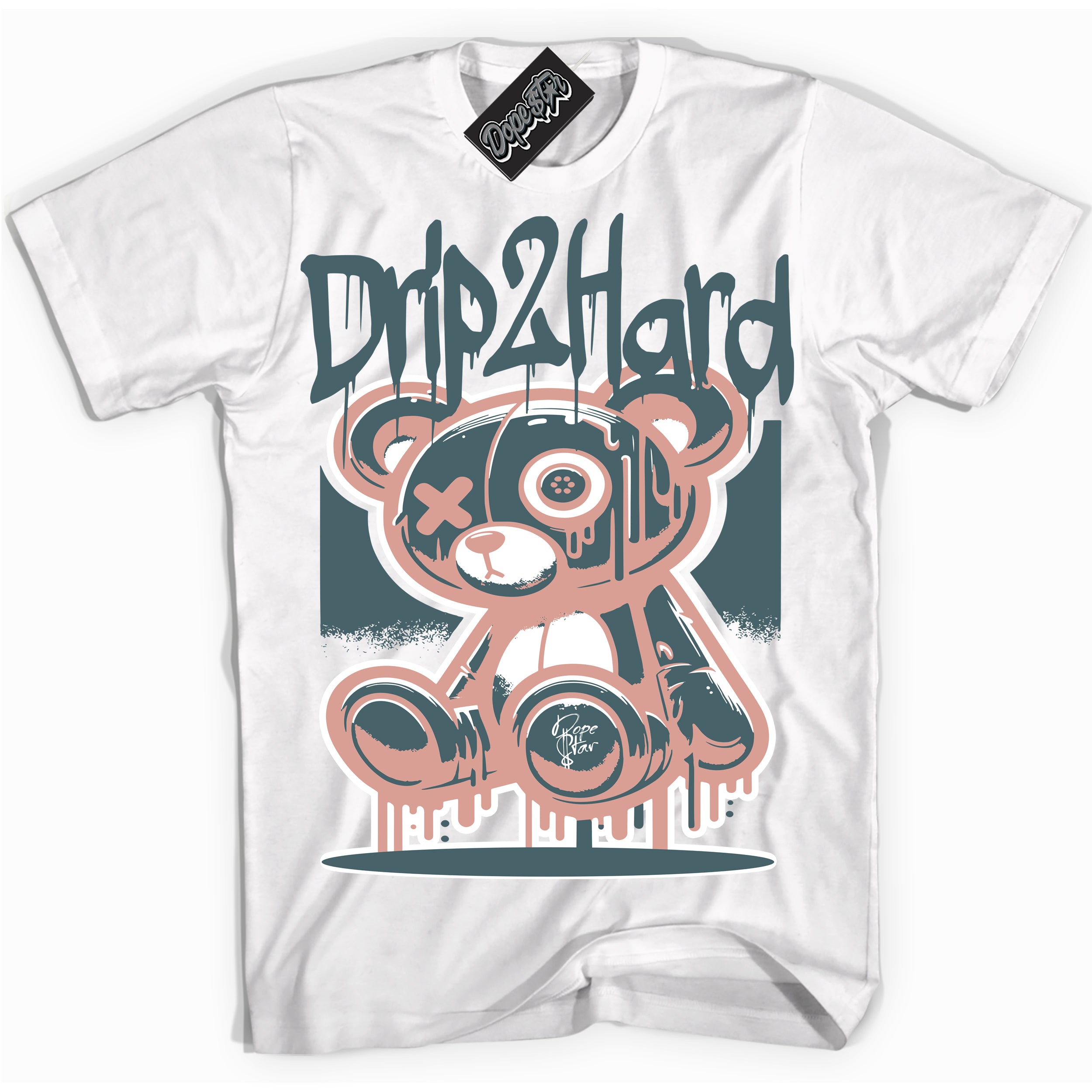 Cool White graphic tee with “ Drip 2 Hard ” design, that perfectly matches Dark Teal Green 1s