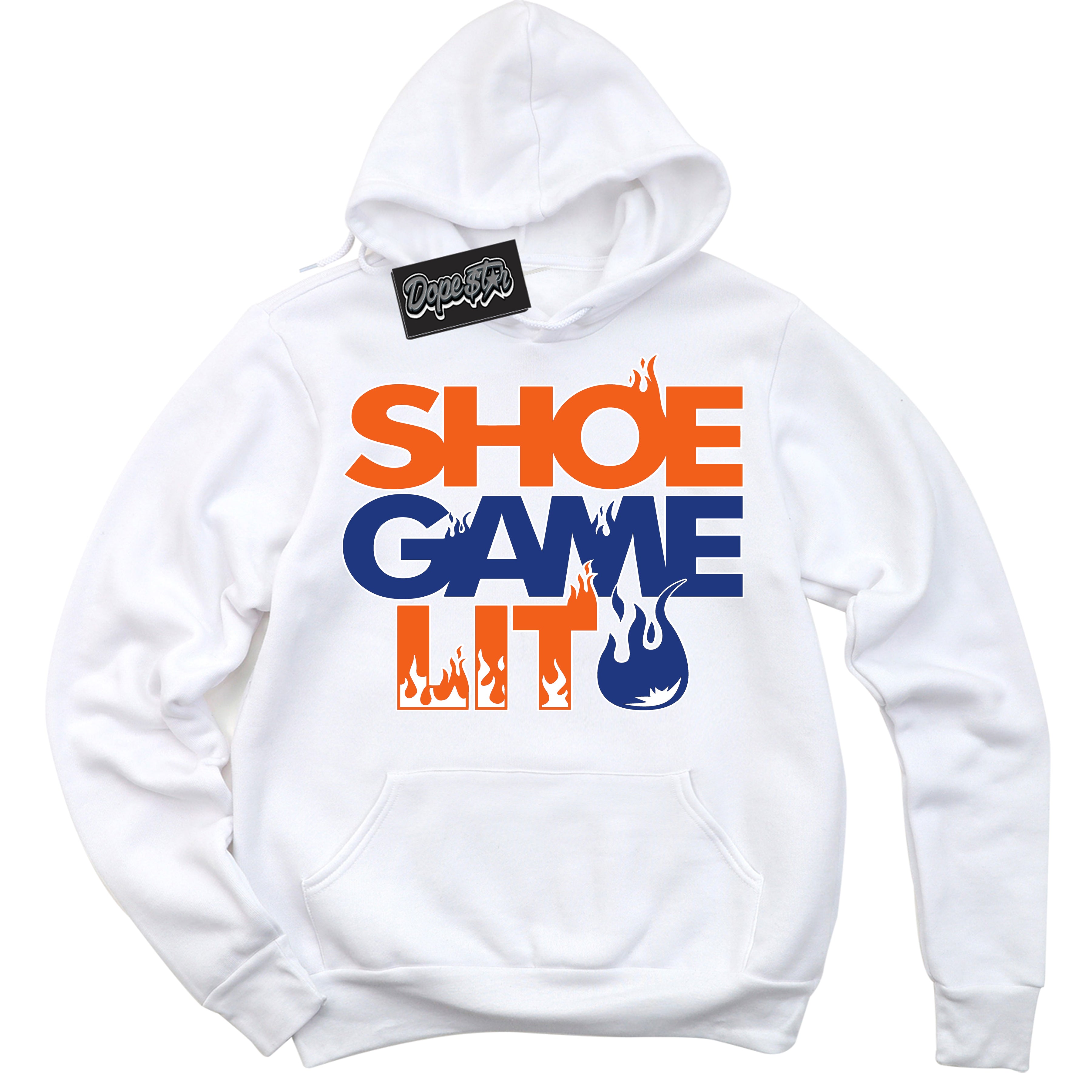 Cool White Hoodie with “ Shoe Game Lit '' design that Perfectly Matches  Knicks 1s Sneakers.