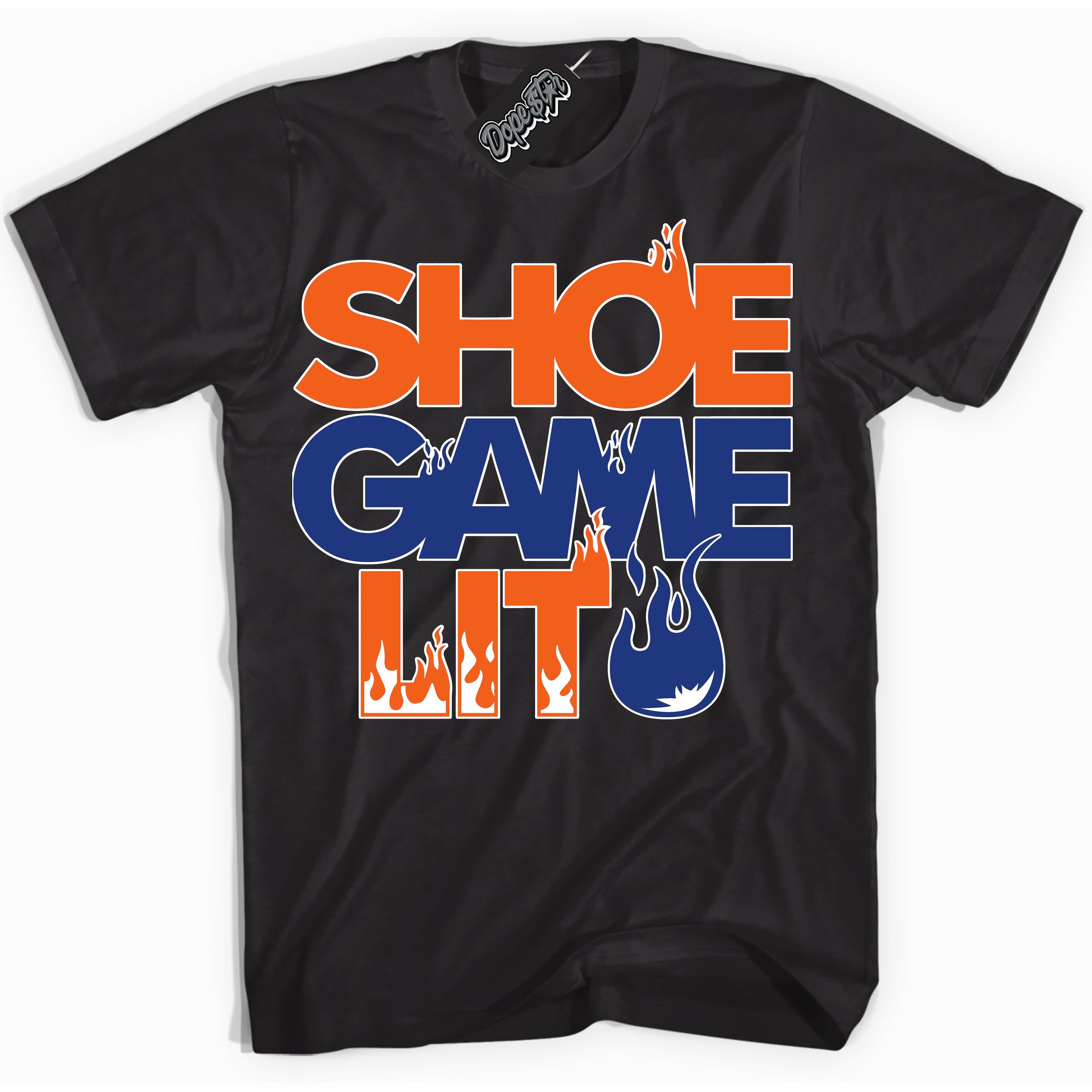 Cool Black Shirt with “ Shoe Game Lit ” design that perfectly matches Knicks 1s Sneakers.