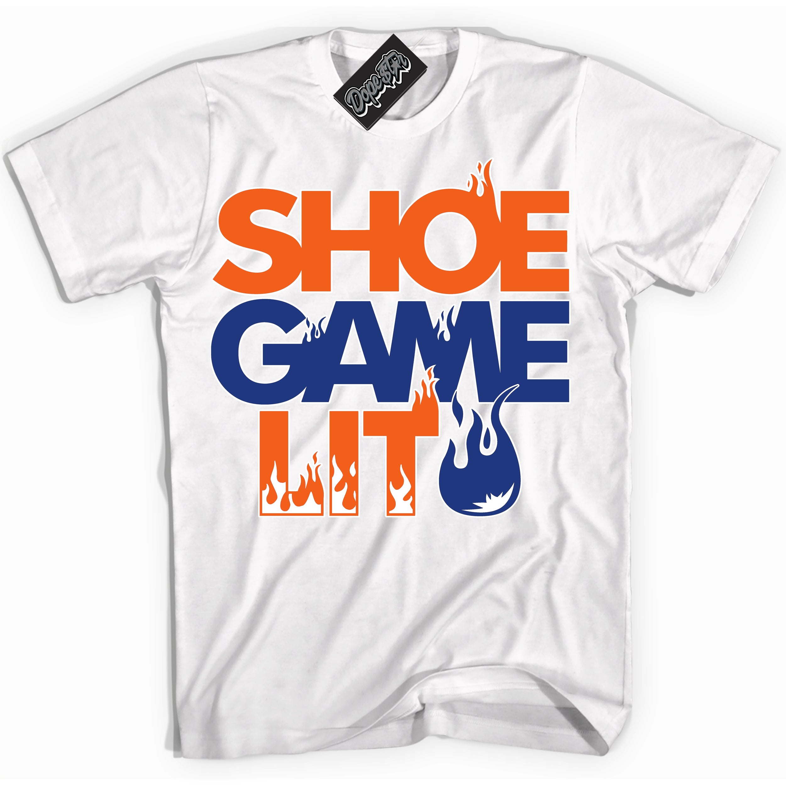 Cool White Shirt with “ Shoe Game Lit ” design that perfectly matches Knicks 1s Sneakers.