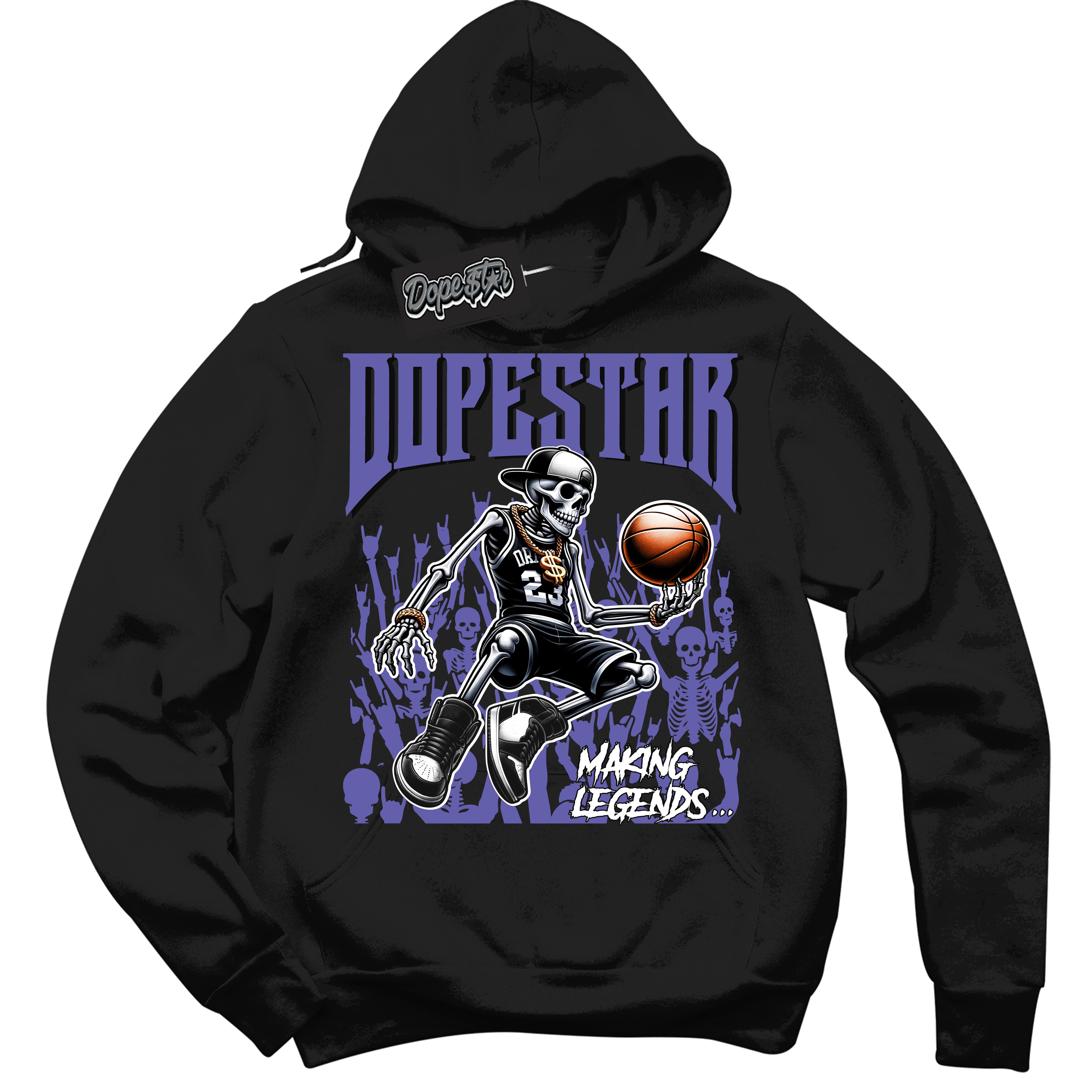 Cool Black Hoodie with “ Making Legends ”  design that Perfectly Matches Purple Black 1s Sneakers.