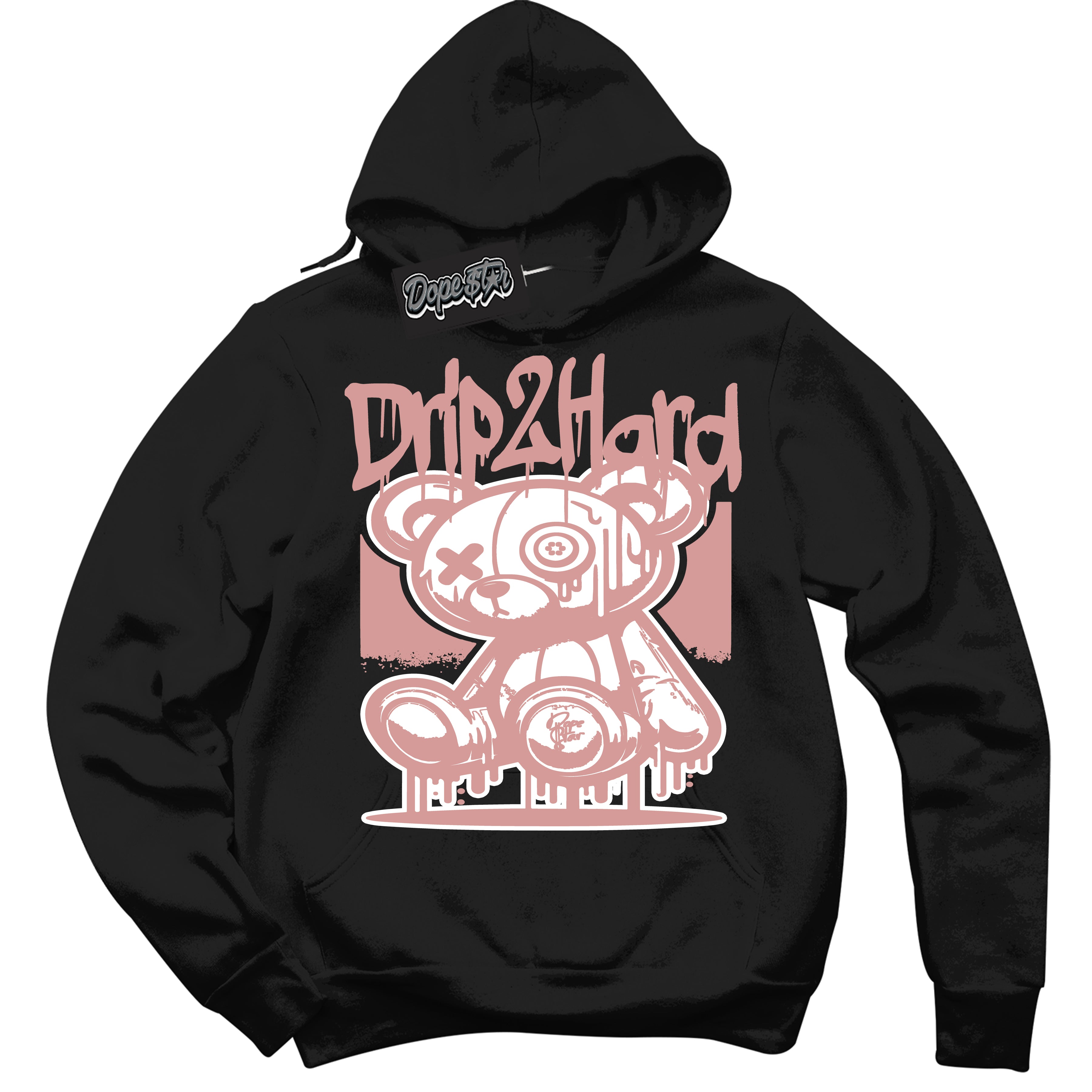 Cool Black Hoodie with “Drip 2 Hard” design that Perfectly Matches Legend Pink 1s Jordans.