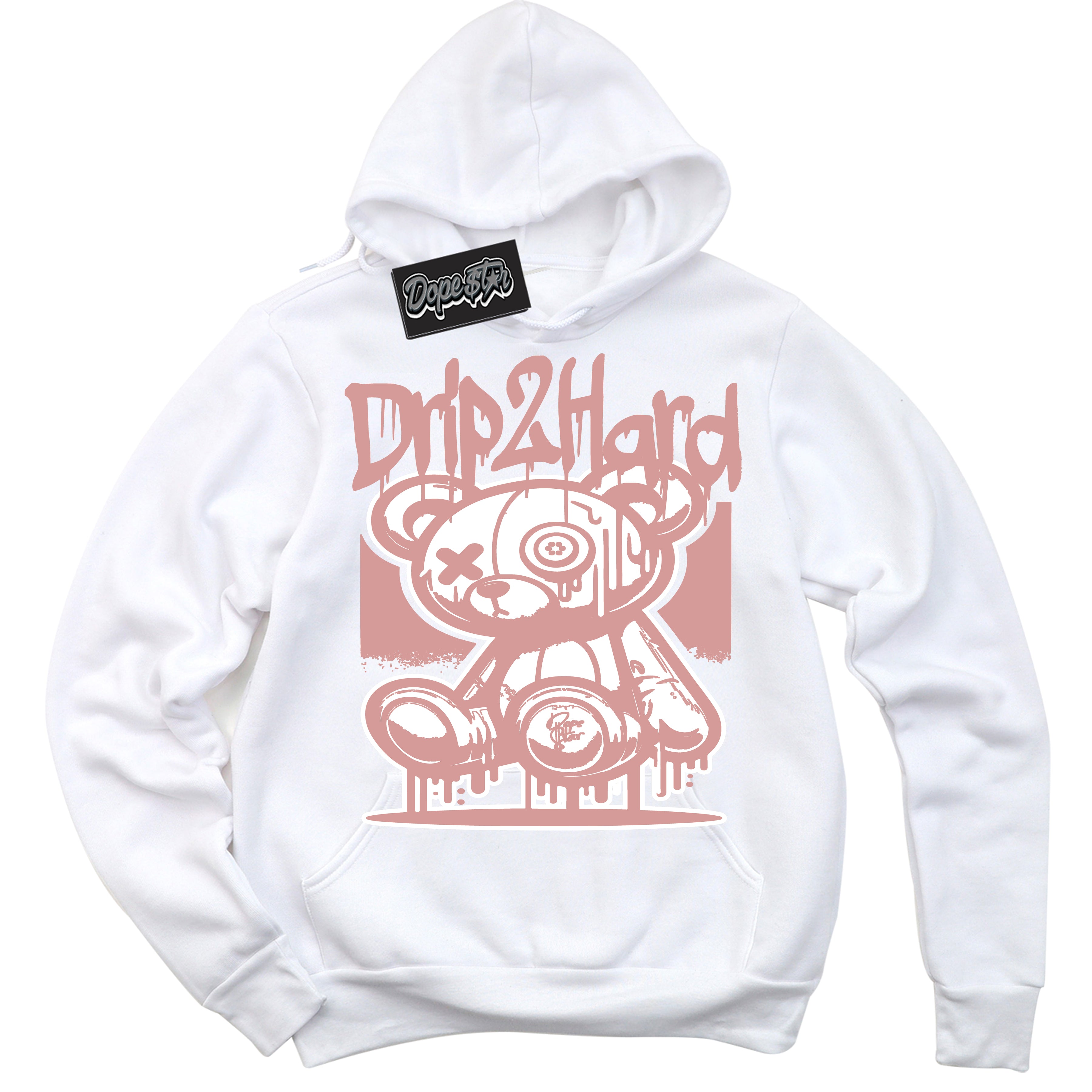 Cool White Hoodie with “Drip 2 Hard” design that Perfectly Matches Legend Pink 1s Jordans.