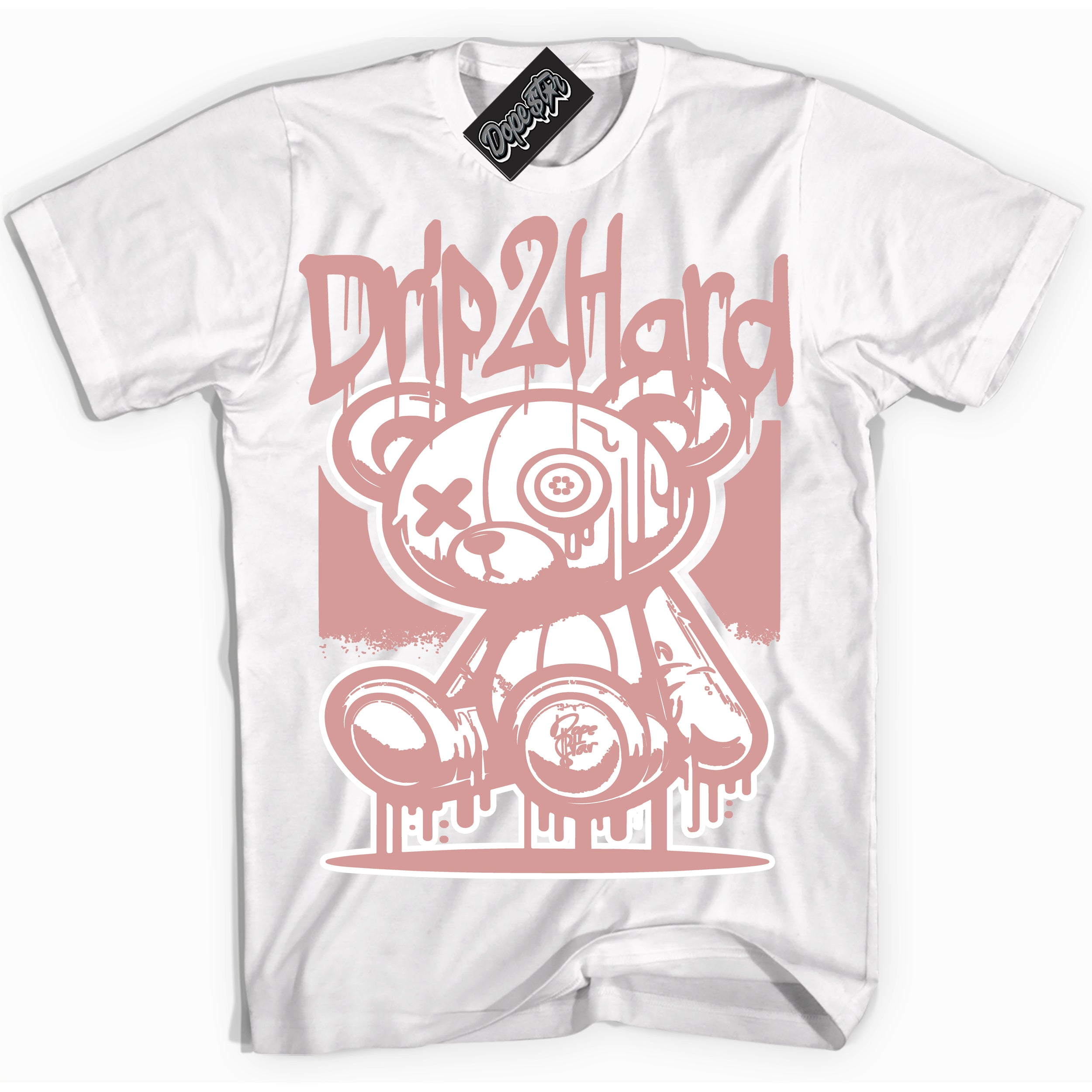 Cool White Shirt with “Drip 2 Hard” design that perfectly matches the Legend Pink 1s Jordans.