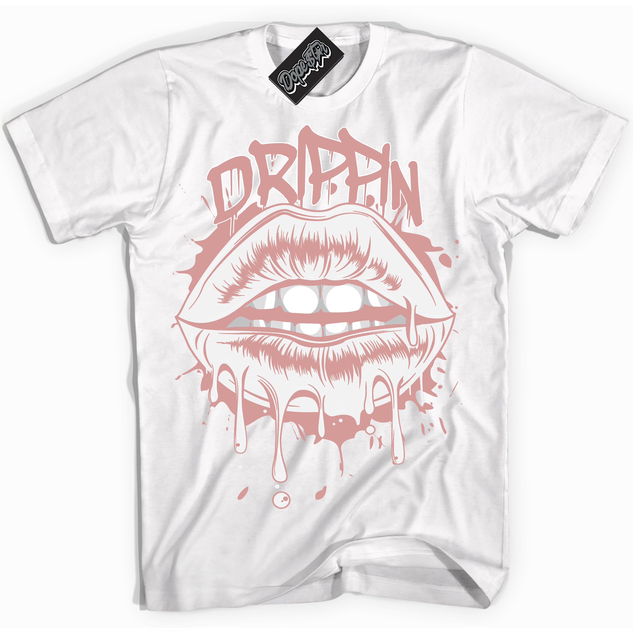 Cool White Shirt with “Drippin” design that perfectly matches the Legend Pink 1s Jordans.