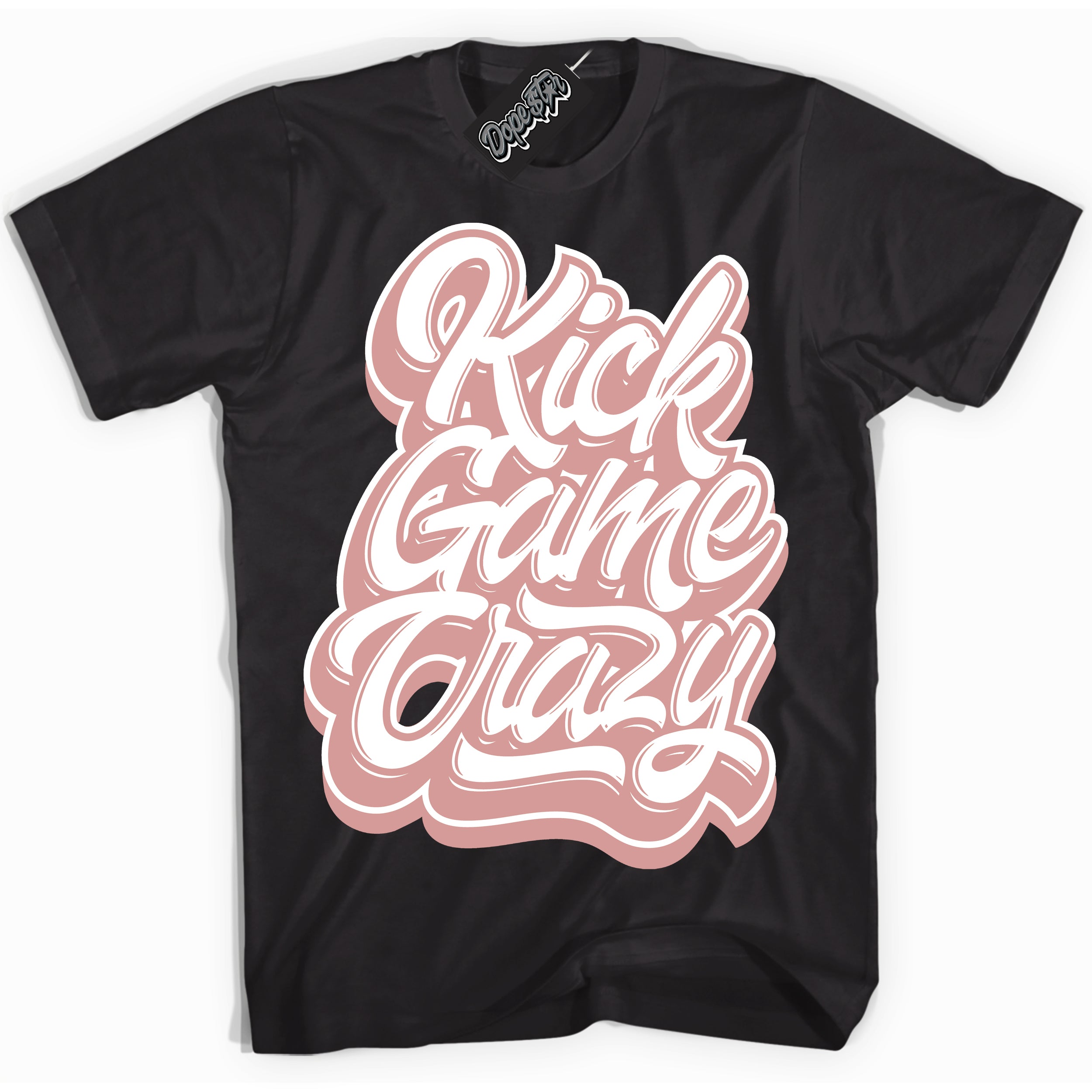 Cool Black Shirt with “Kick Game Crazy” design that perfectly matches the Legend Pink 1s Jordans.