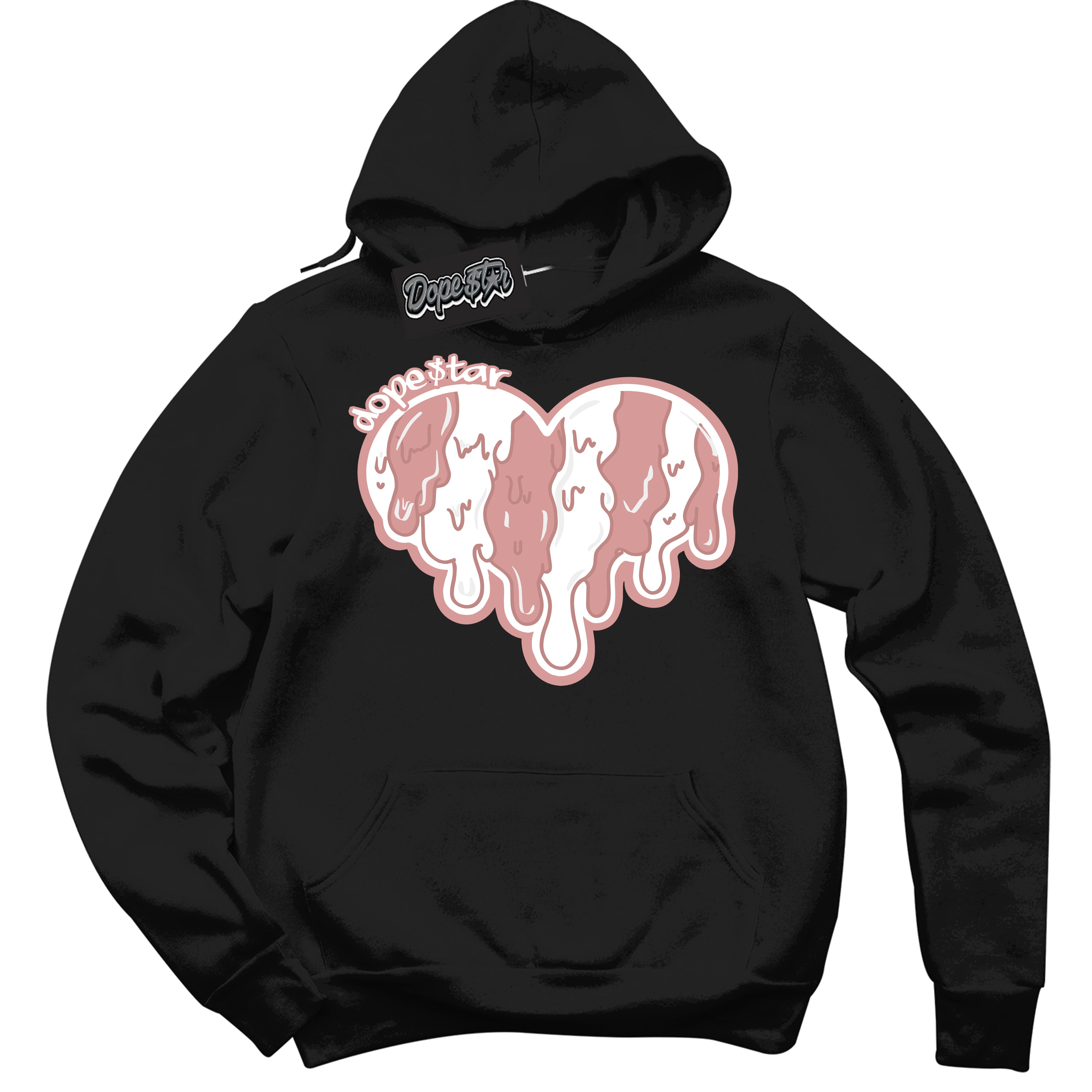 Cool Black Hoodie with “Melting Heart” design that Perfectly Matches Legend Pink 1s Jordans.