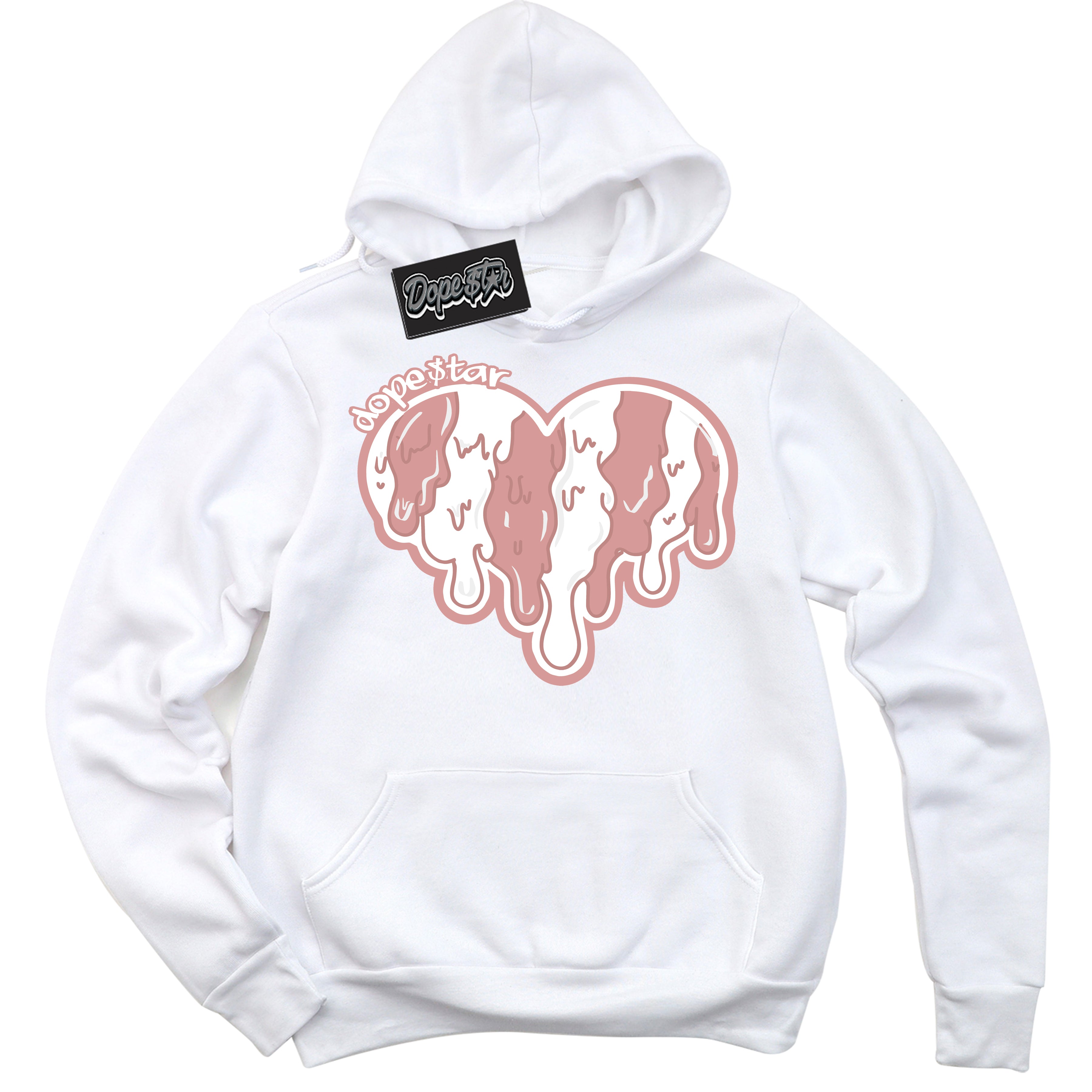 Cool White Hoodie with “Melting Heart” design that Perfectly Matches Legend Pink 1s Jordans.