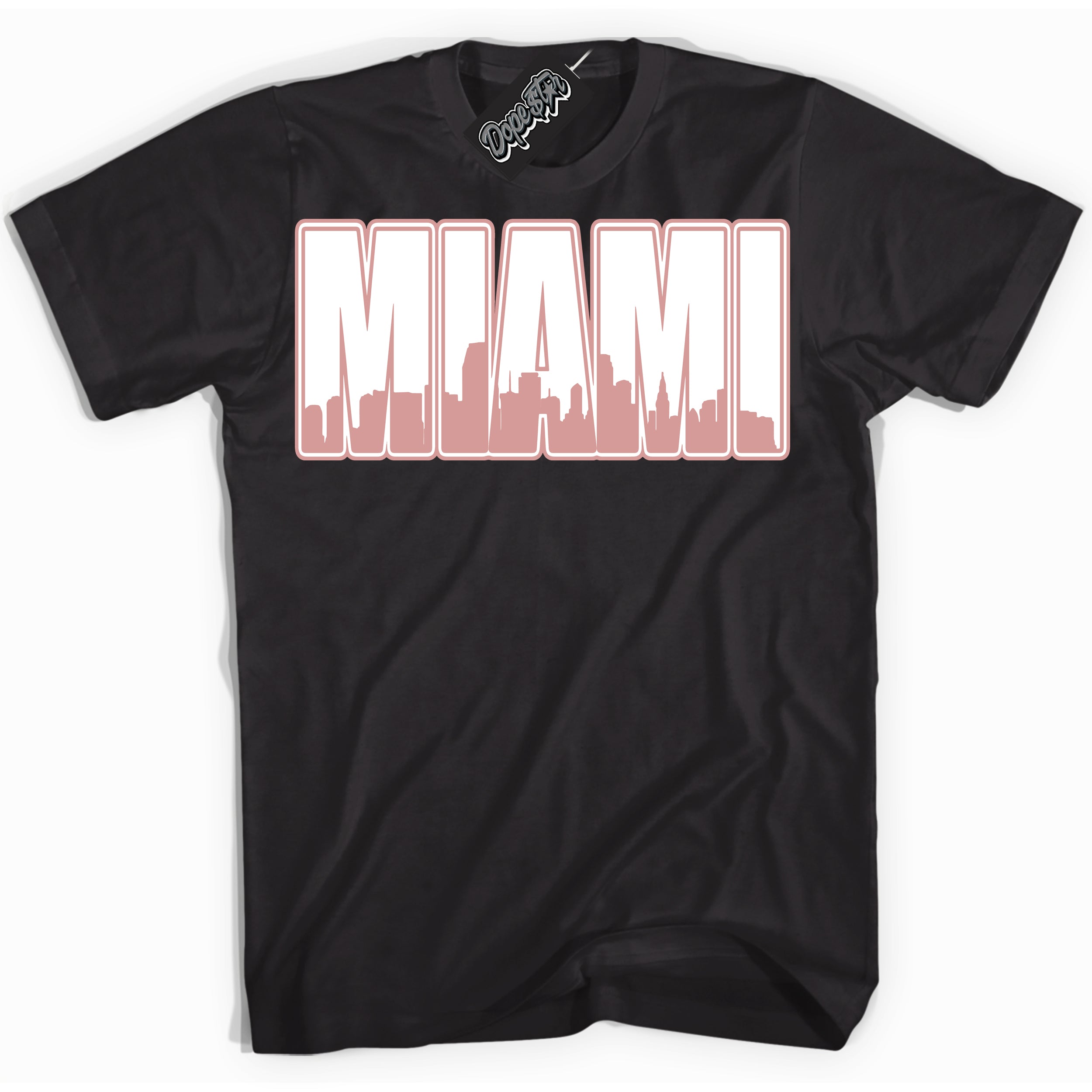 Cool Black Shirt with “Miami” design that perfectly matches the Legend Pink 1s Jordans.