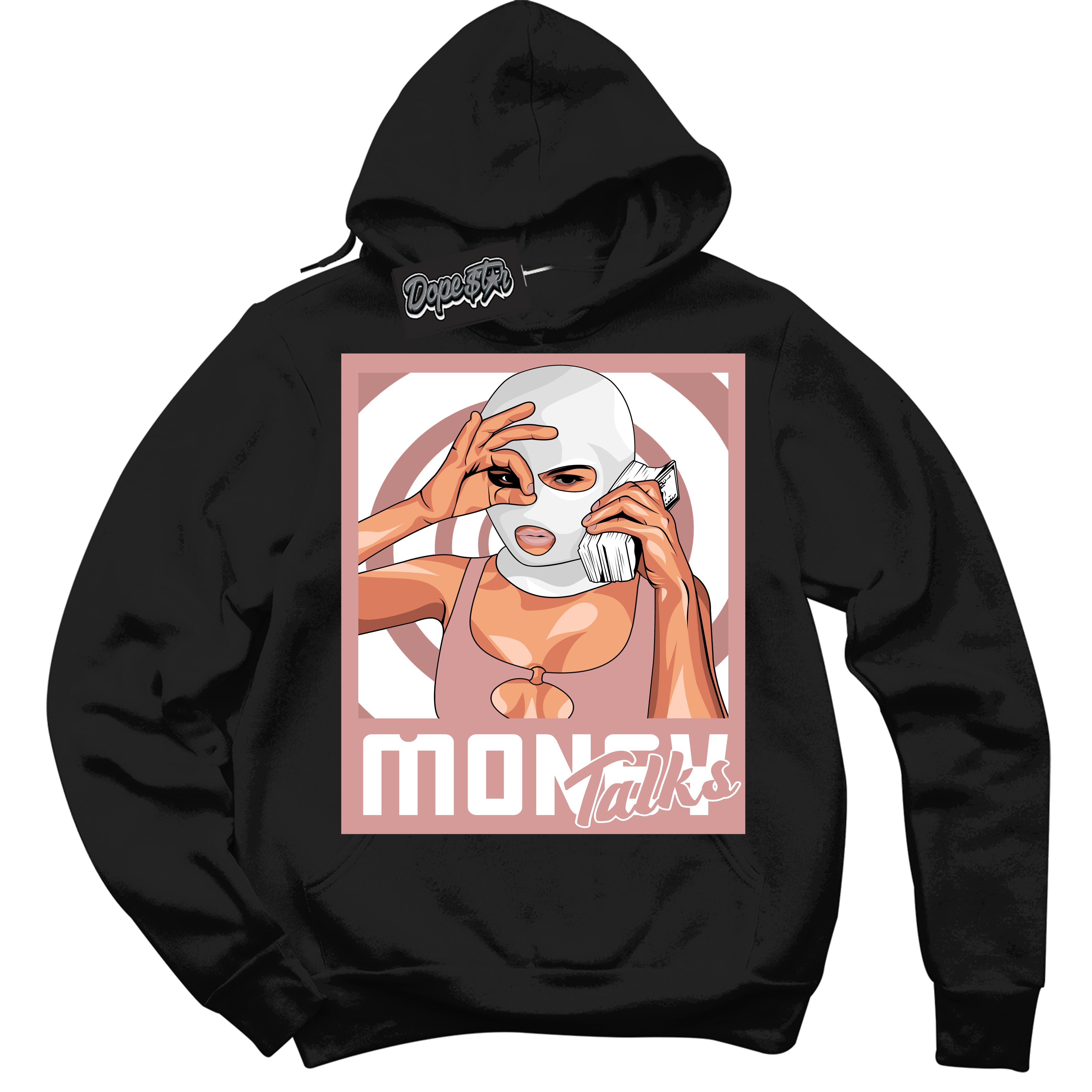 Cool Black Hoodie with “Money Talks” design that Perfectly Matches Legend Pink 1s Jordans.