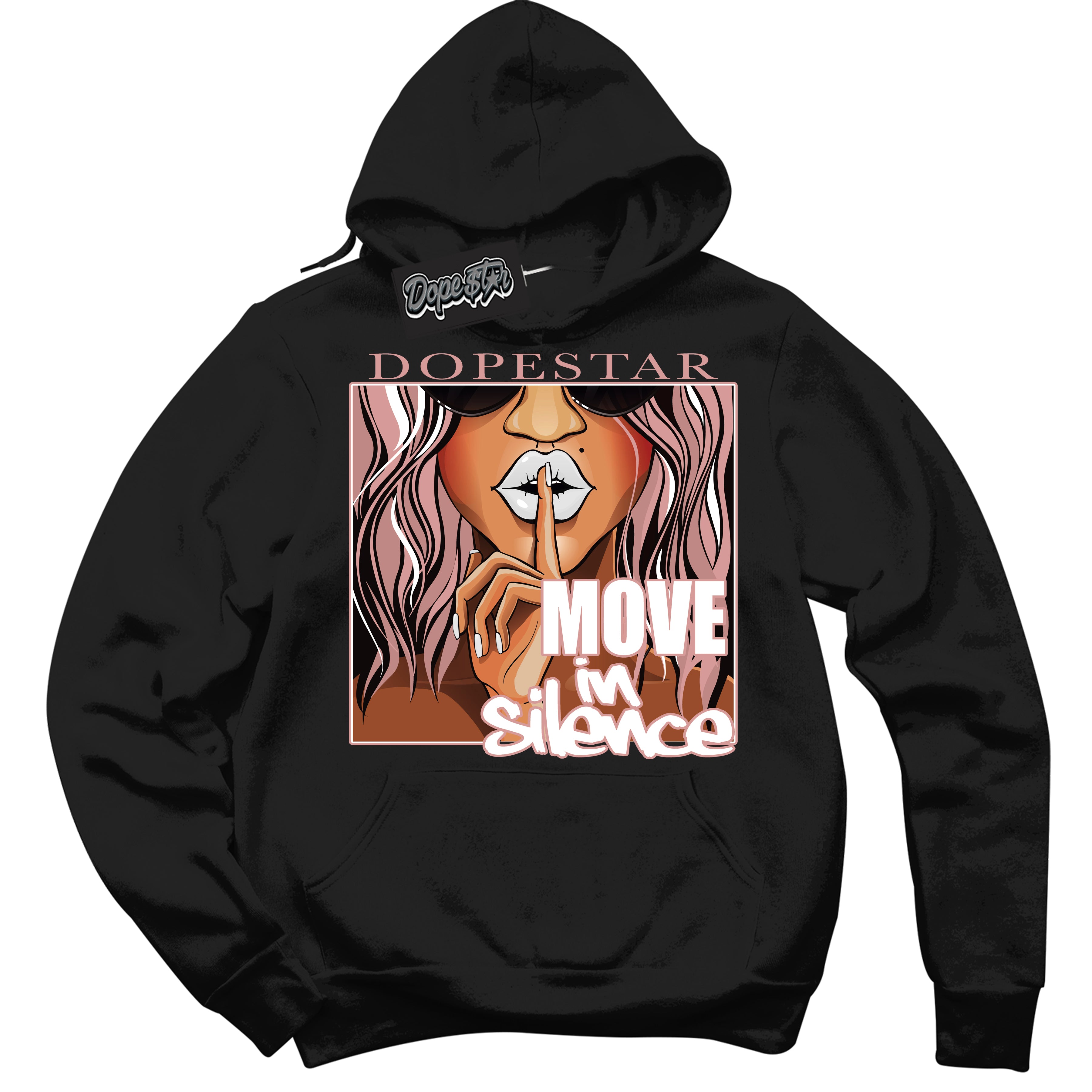 Cool Black Hoodie with “Move In Silence” design that Perfectly Matches Legend Pink 1s Jordans.