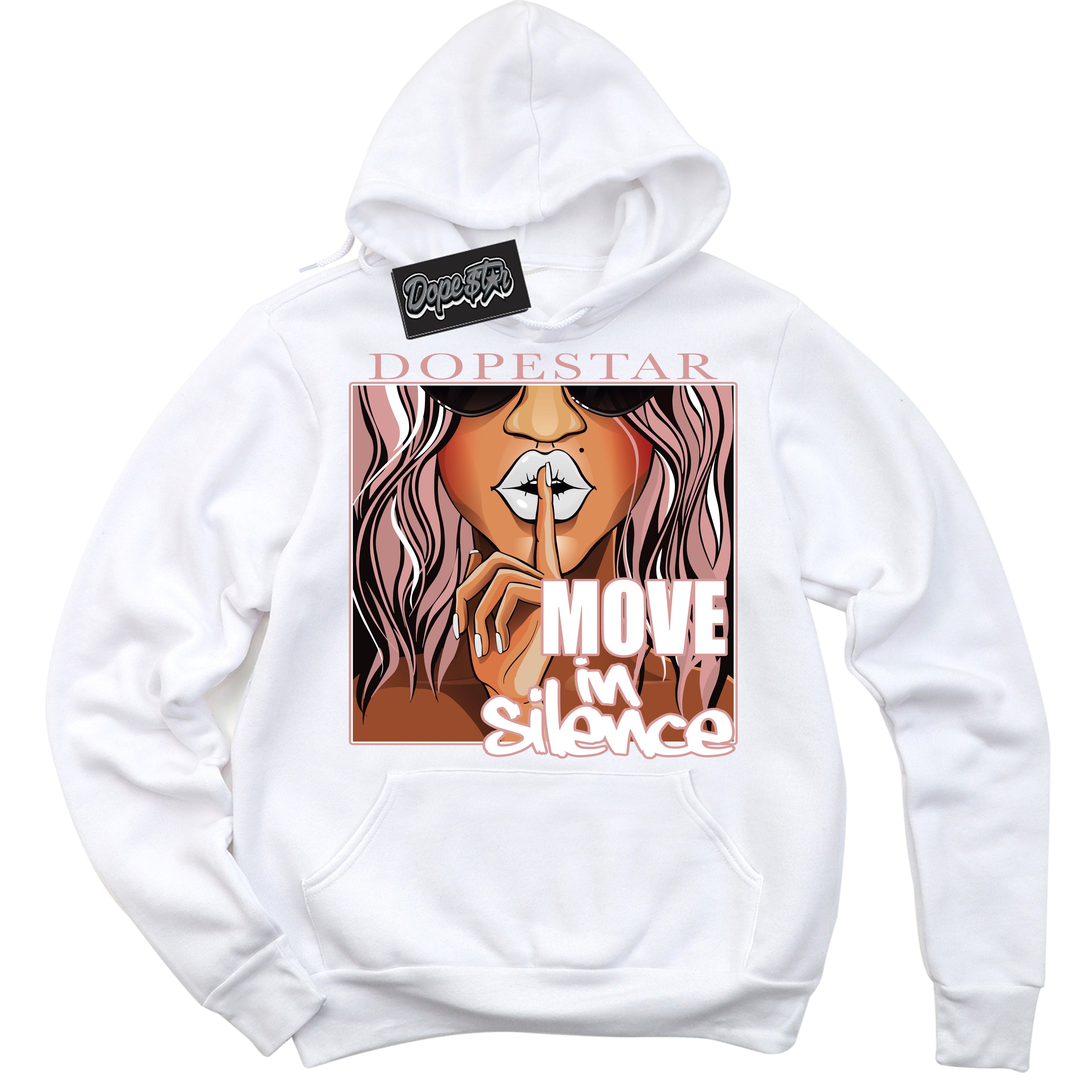 Cool White Hoodie with “Move In Silence” design that Perfectly Matches Legend Pink 1s Jordans.