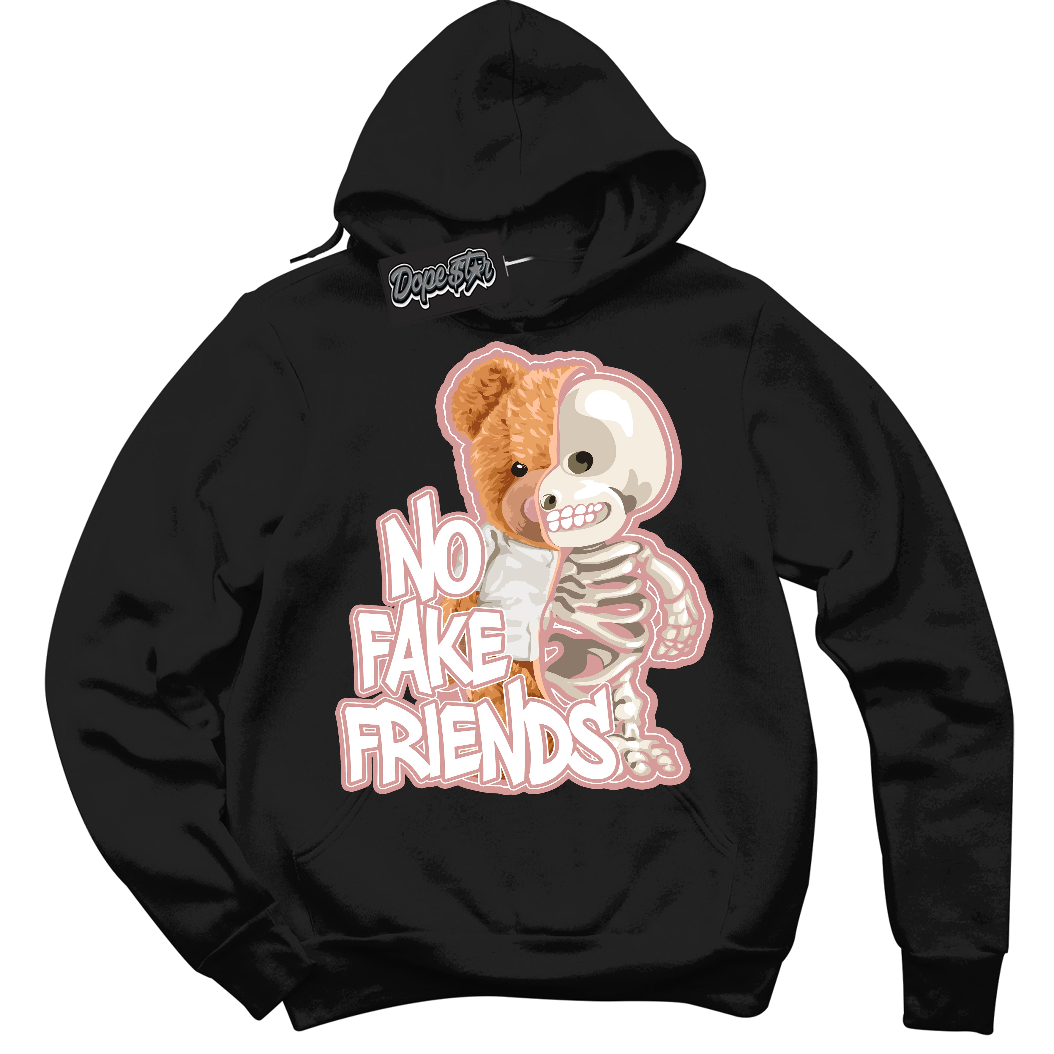 Cool Black Hoodie with “No Fake Friends” design that Perfectly Matches Legend Pink 1s Jordans.