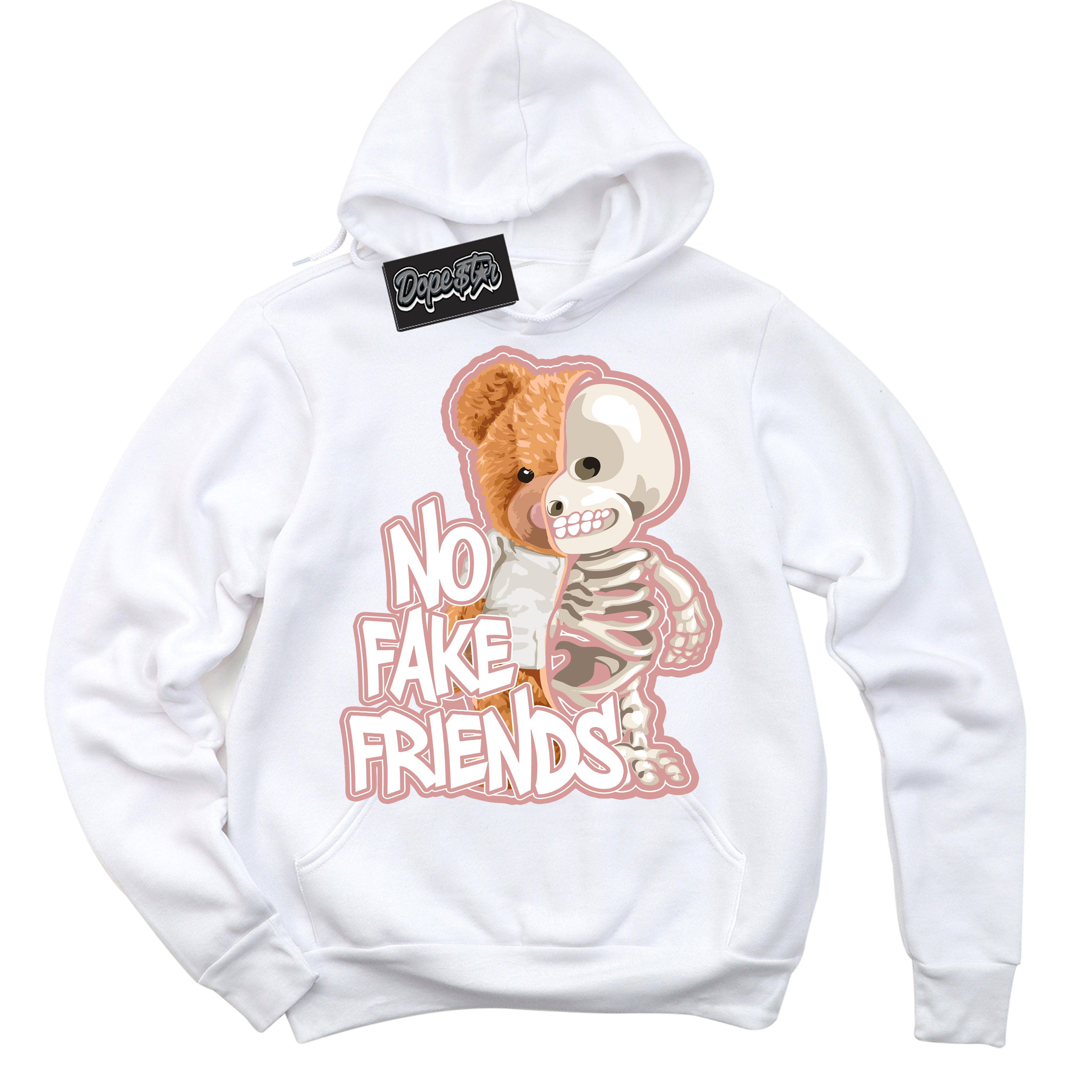 Cool White Hoodie with “No Fake Friends” design that Perfectly Matches Legend Pink 1s Jordans.