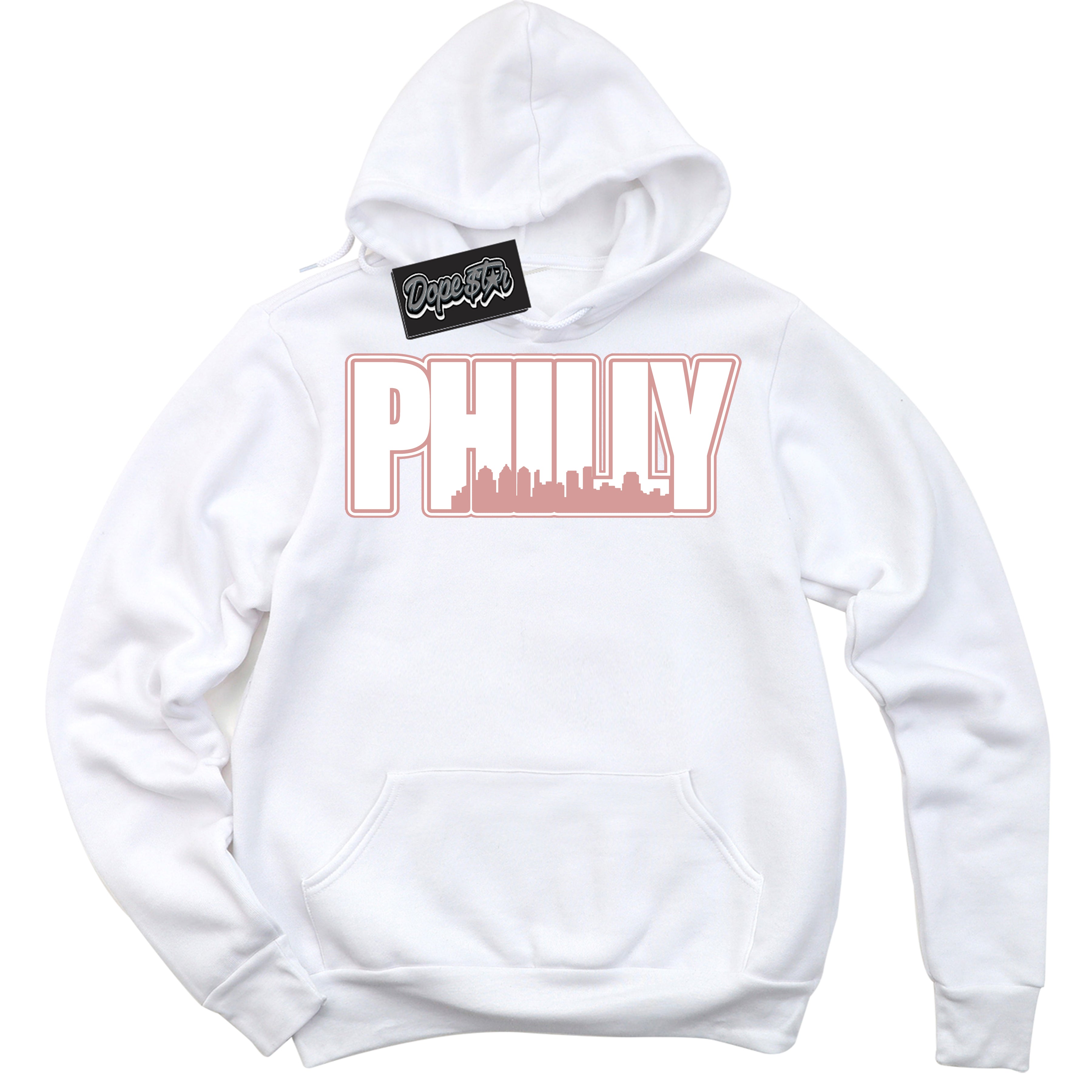 Cool White Hoodie with “Philly” design that Perfectly Matches Legend Pink 1s Jordans.