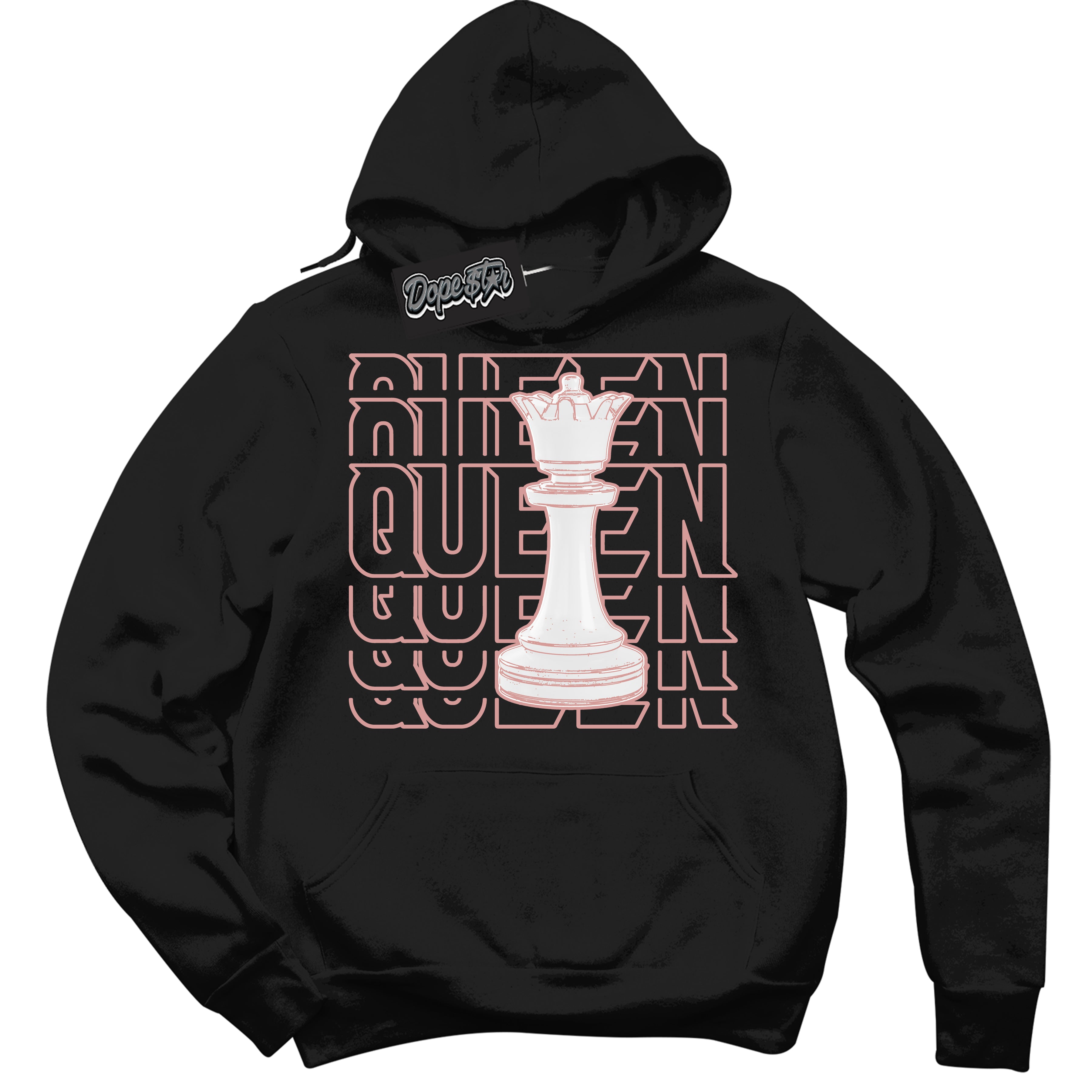 Cool Black Hoodie with “Queen Chess” design that Perfectly Matches Legend Pink 1s Jordans.