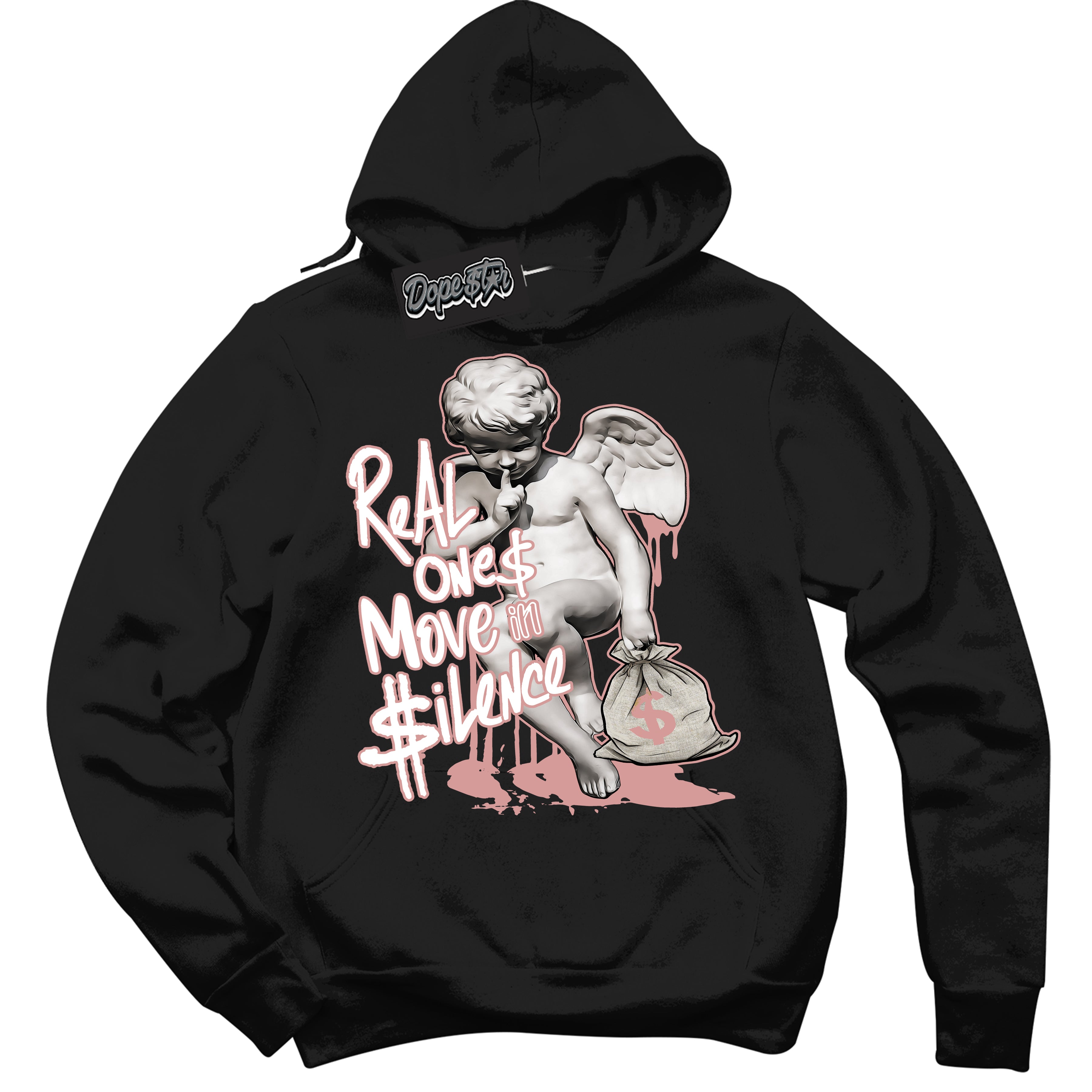 Cool Black Hoodie with “Real Ones Cherub” design that Perfectly Matches Legend Pink 1s Jordans.