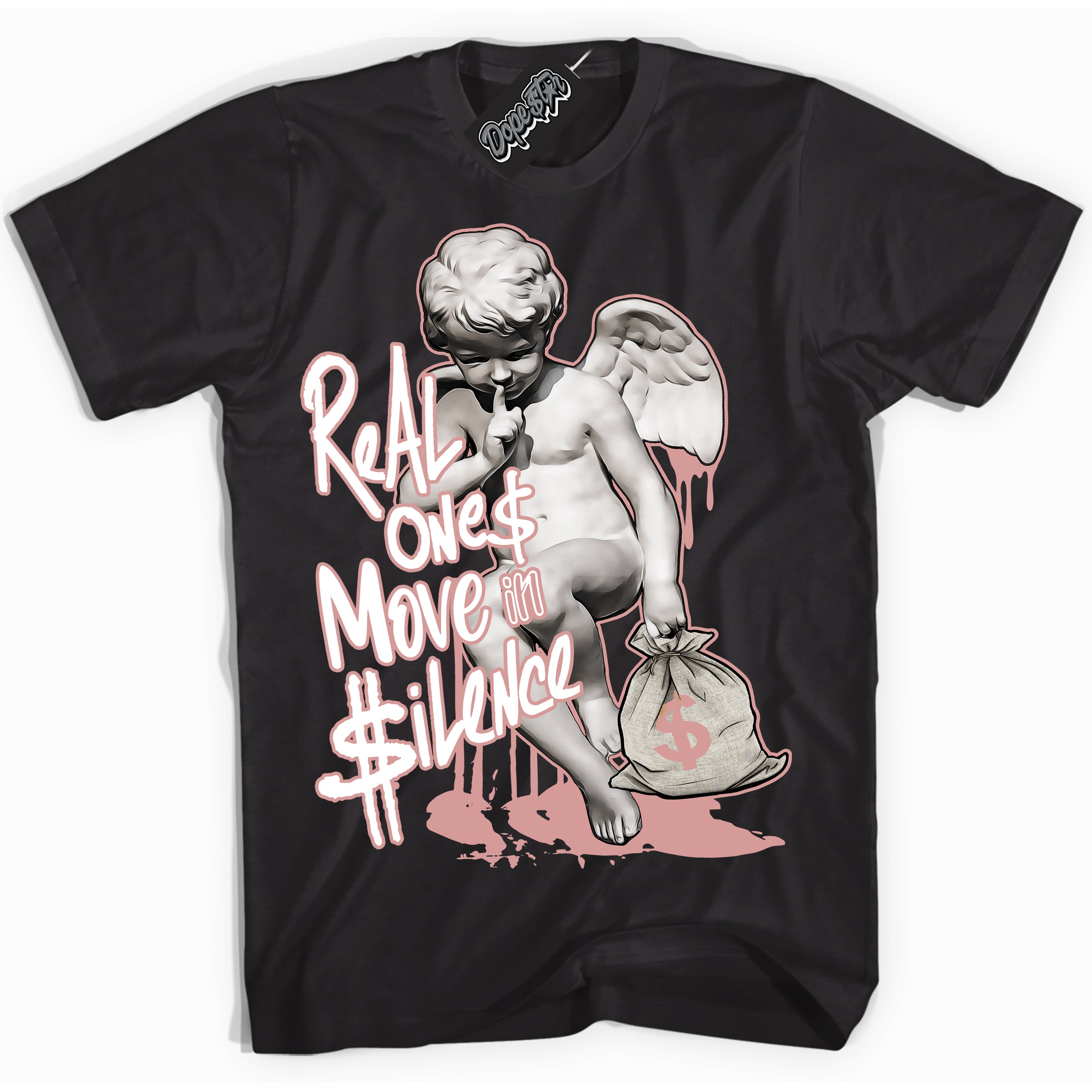 Cool Black Shirt with “Real Ones Cherub” design that perfectly matches the Legend Pink 1s Jordans.