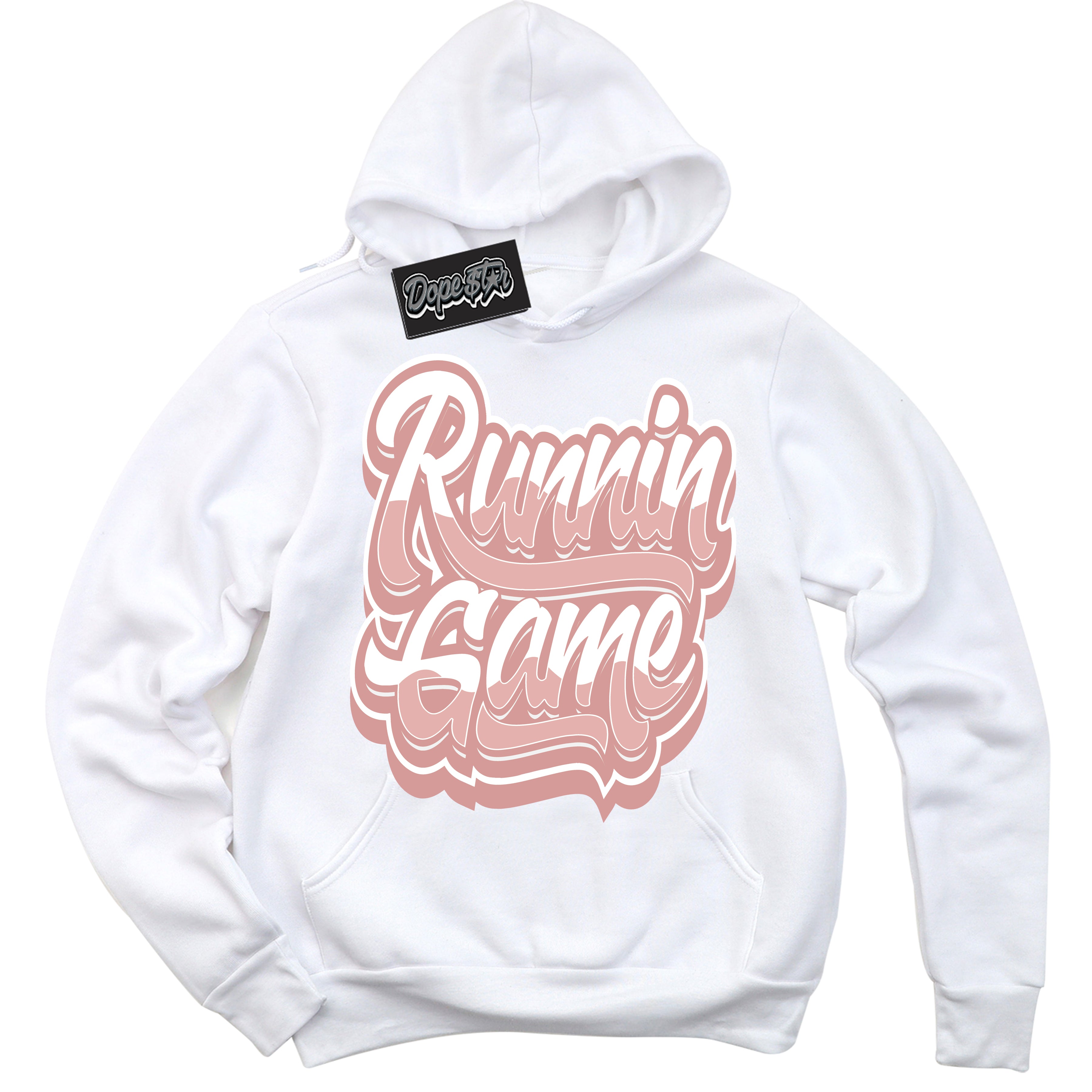 Cool White Hoodie with “Running Game” design that Perfectly Matches Legend Pink 1s Jordans.